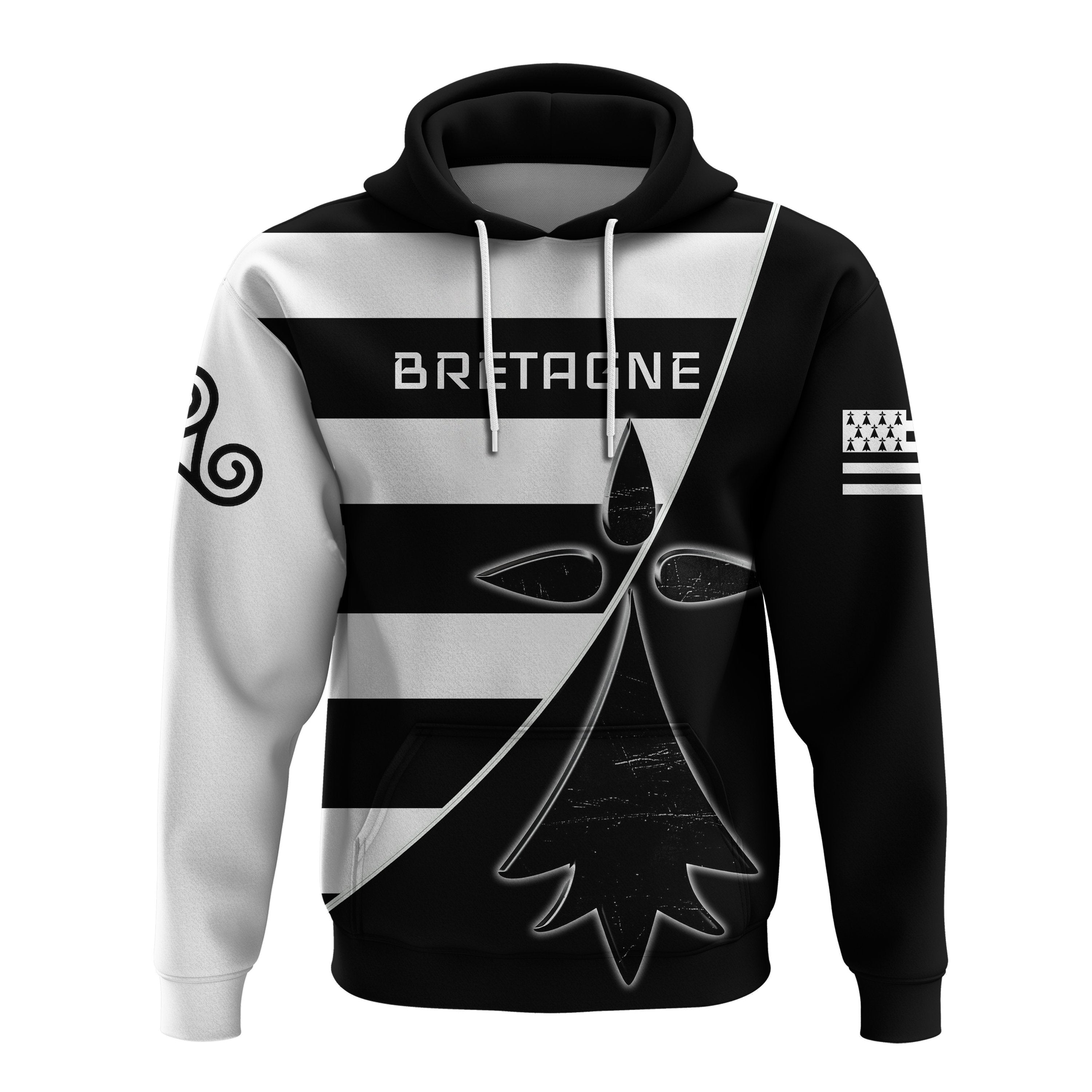 Brittany Rugby Hoodie - Bretagne Stoat Ermine with Celtic Triskelion - Vibe Hoodie Shop