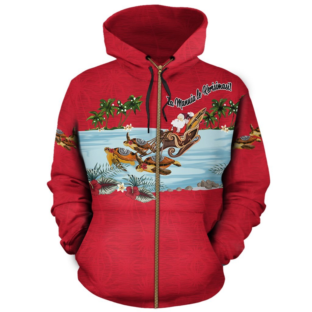 American Samoa Hoodie Zip Turtle Christmas Red - Vibe Hoodie Shop