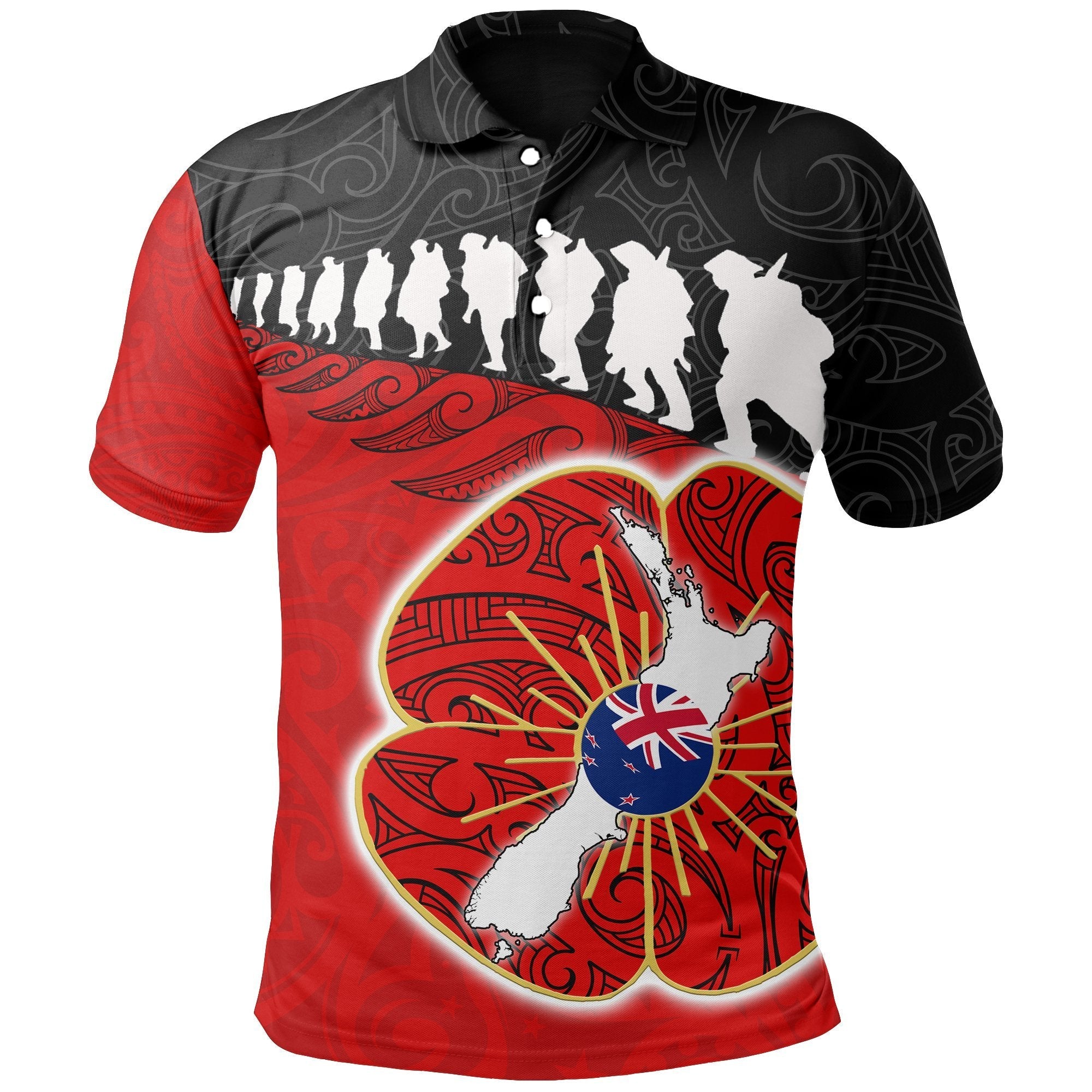 ANZAC Polo Shirt, New Zealand Lest We Forget Poppy Maori Fern Shirt - Vibe Hoodie Shop