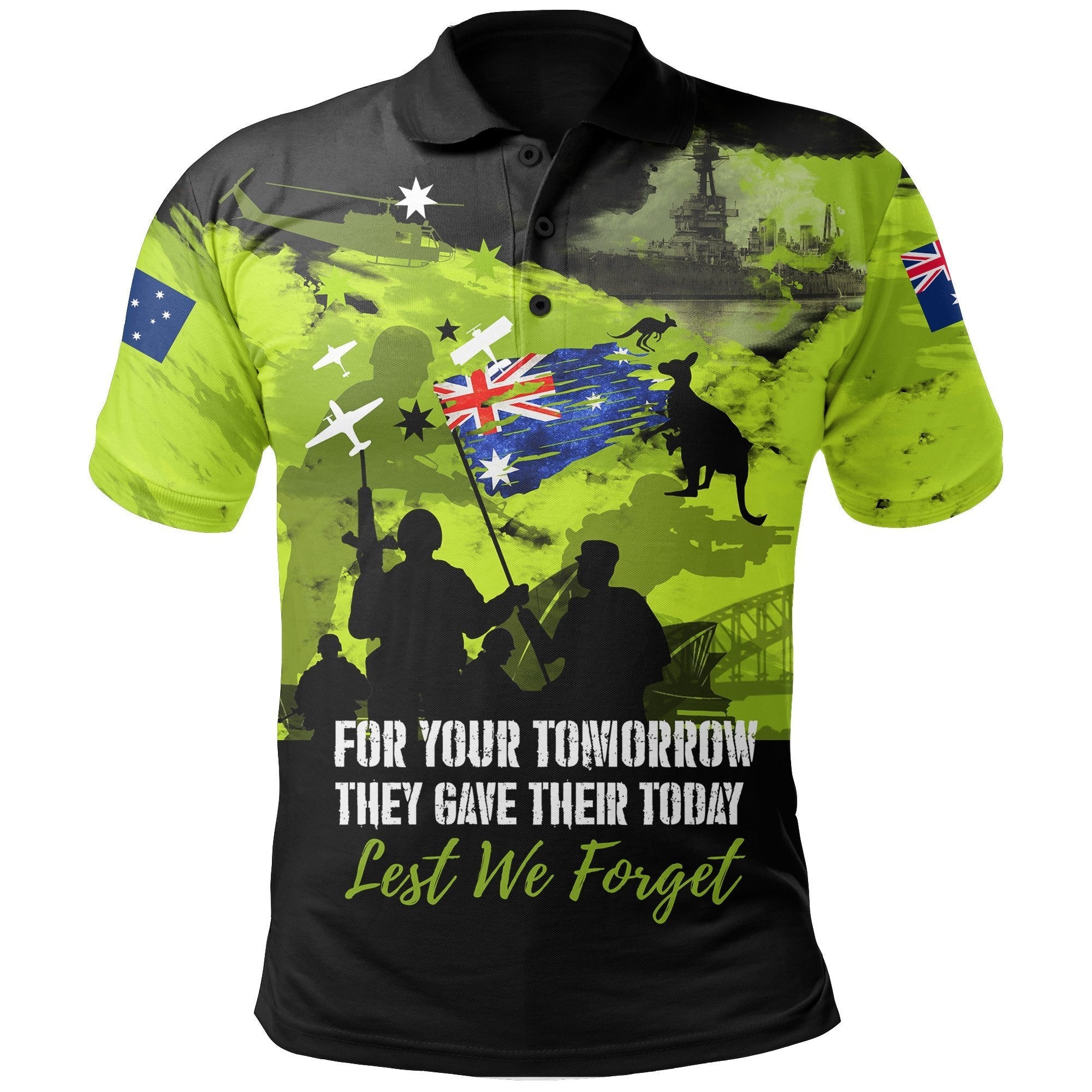 Polo Shirt ANZAC Shirt Australia Flag Lest We Forget - Unisex - Vibe Hoodie Shop