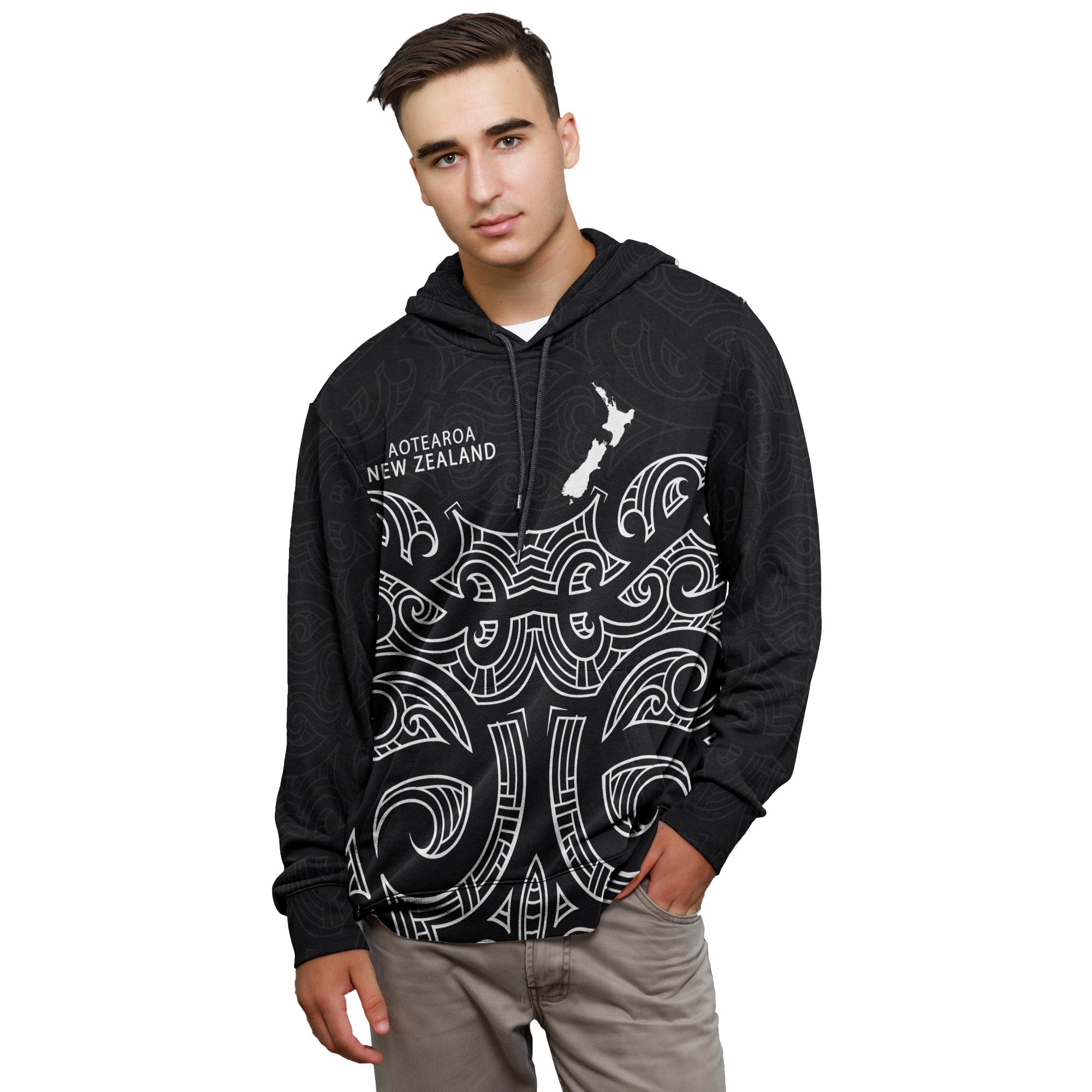 New Zealand - Aotearoa Hoodie Patterns Maori - Aotearoa Map - Vibe Hoodie Shop