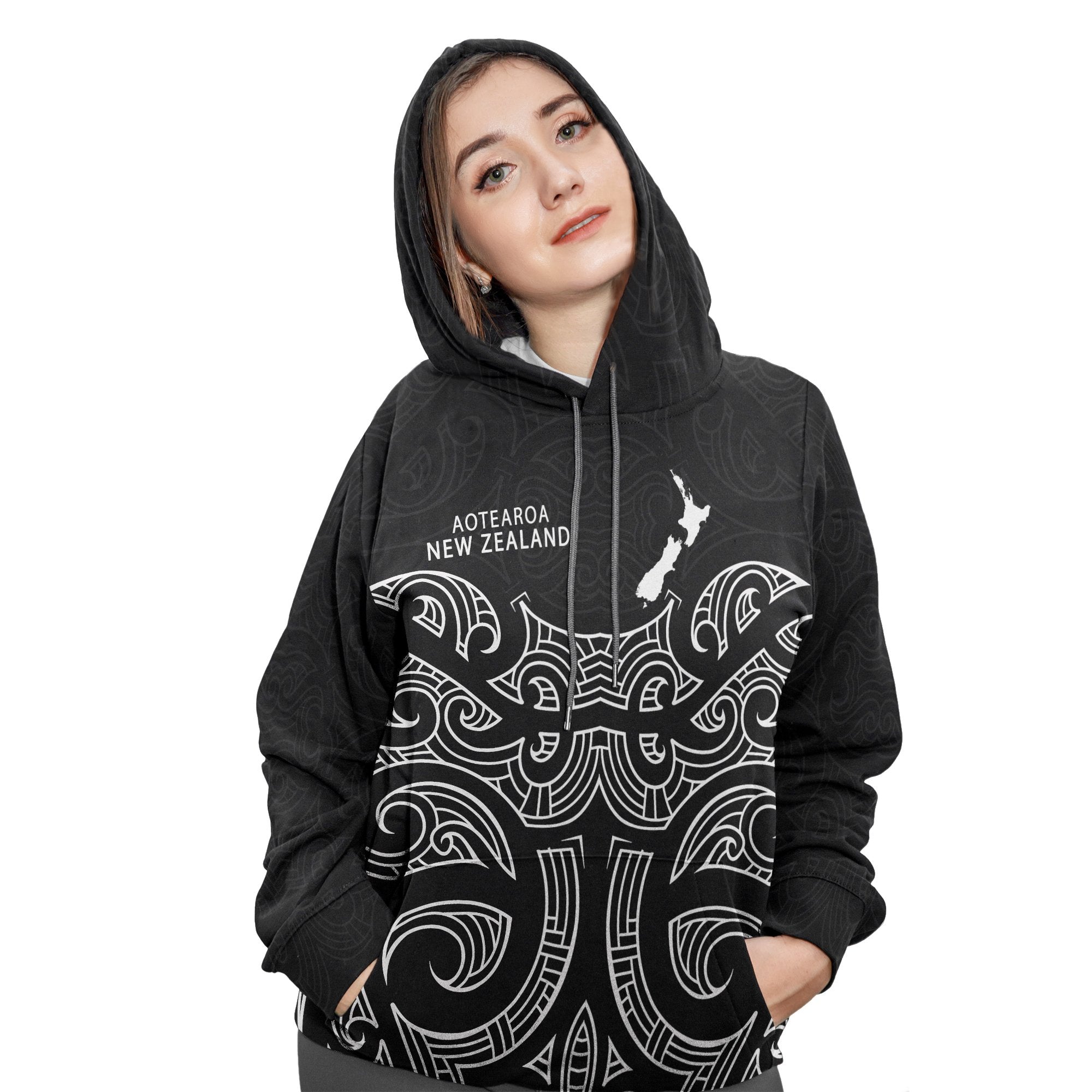 New Zealand - Aotearoa Hoodie Patterns Maori - Aotearoa Map - Vibe Hoodie Shop