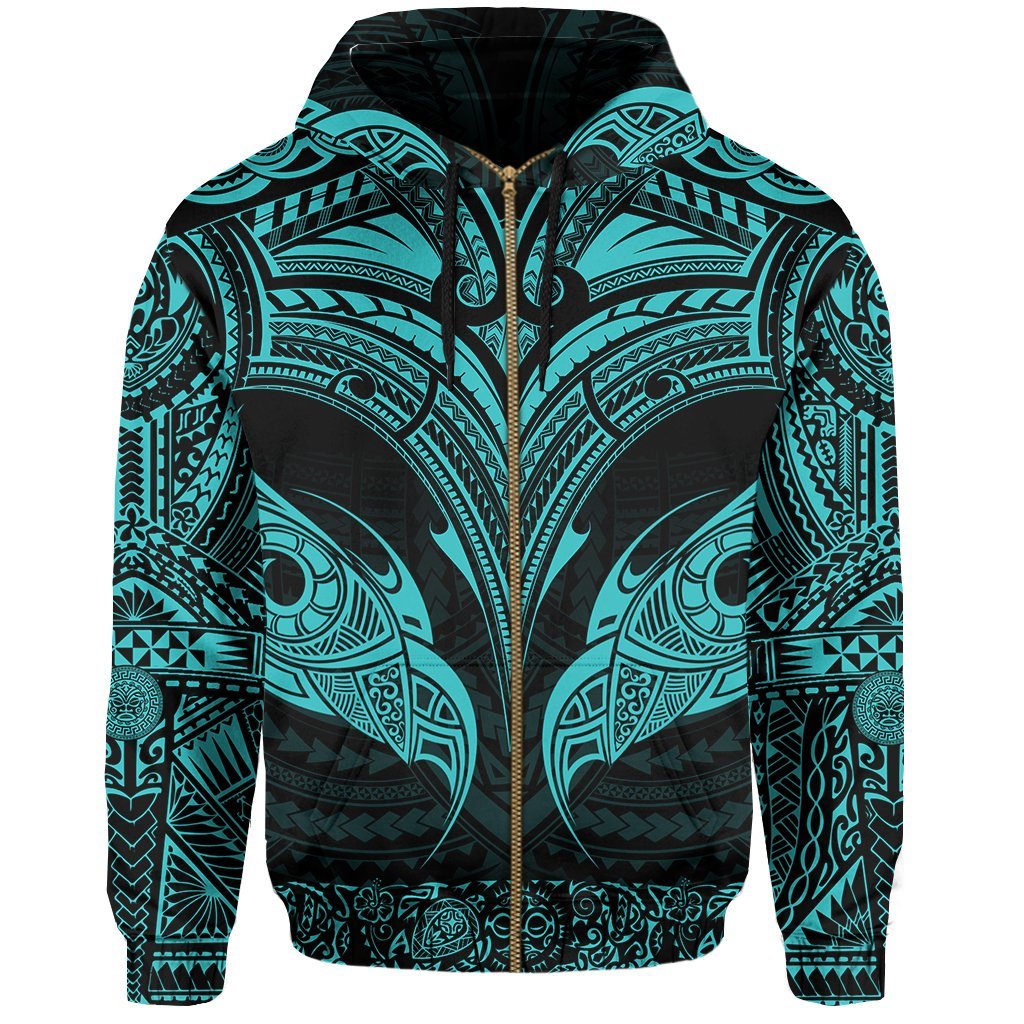 New Zealand Zipper Hoodie The Mana Maori All Over Zip - Up Hoodie (Blue) - Vibe Hoodie Shop