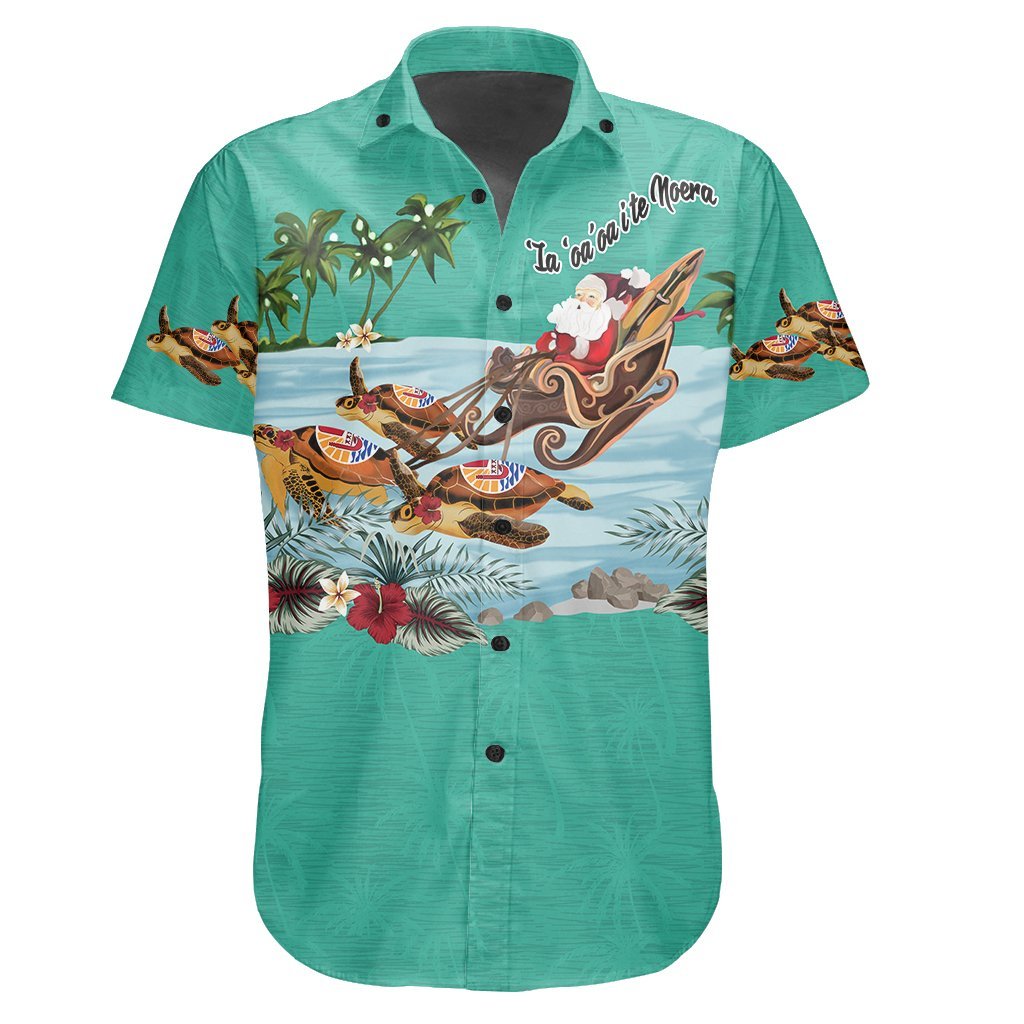 Tahiti Shirt Short Sleeve Christmas Turquoise - Vibe Hoodie Shop