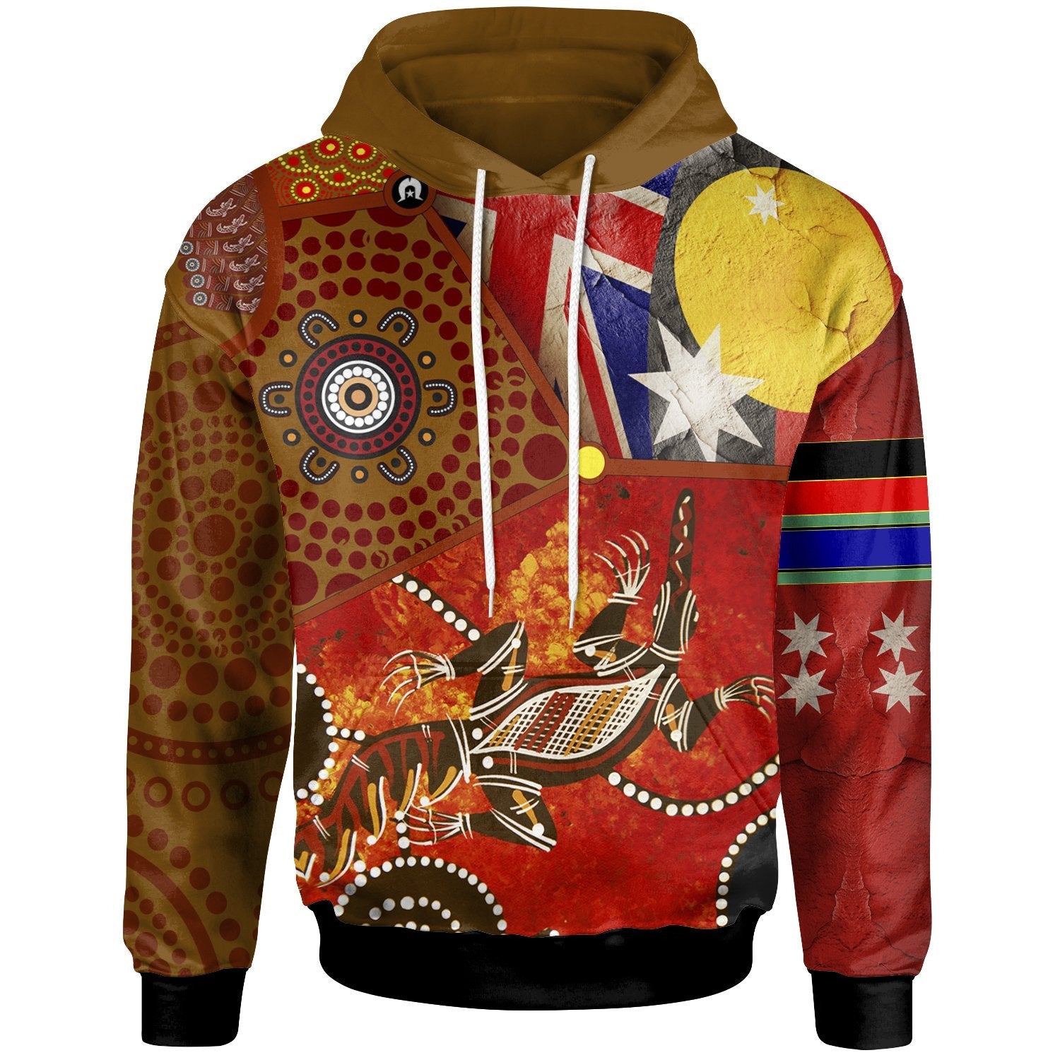 Hoodie - Aboriginal Dot Pattern and Flags, Crocodile - Vibe Hoodie Shop