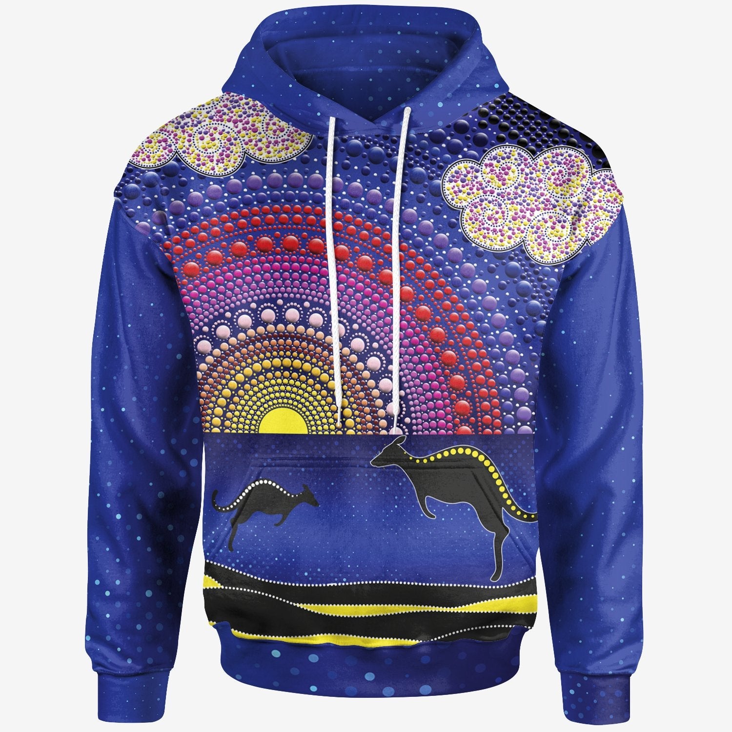 Aboriginal Hoodie - Sunset Over The Sea And Kangaroo Dot Painting - Vibe Hoodie Shop