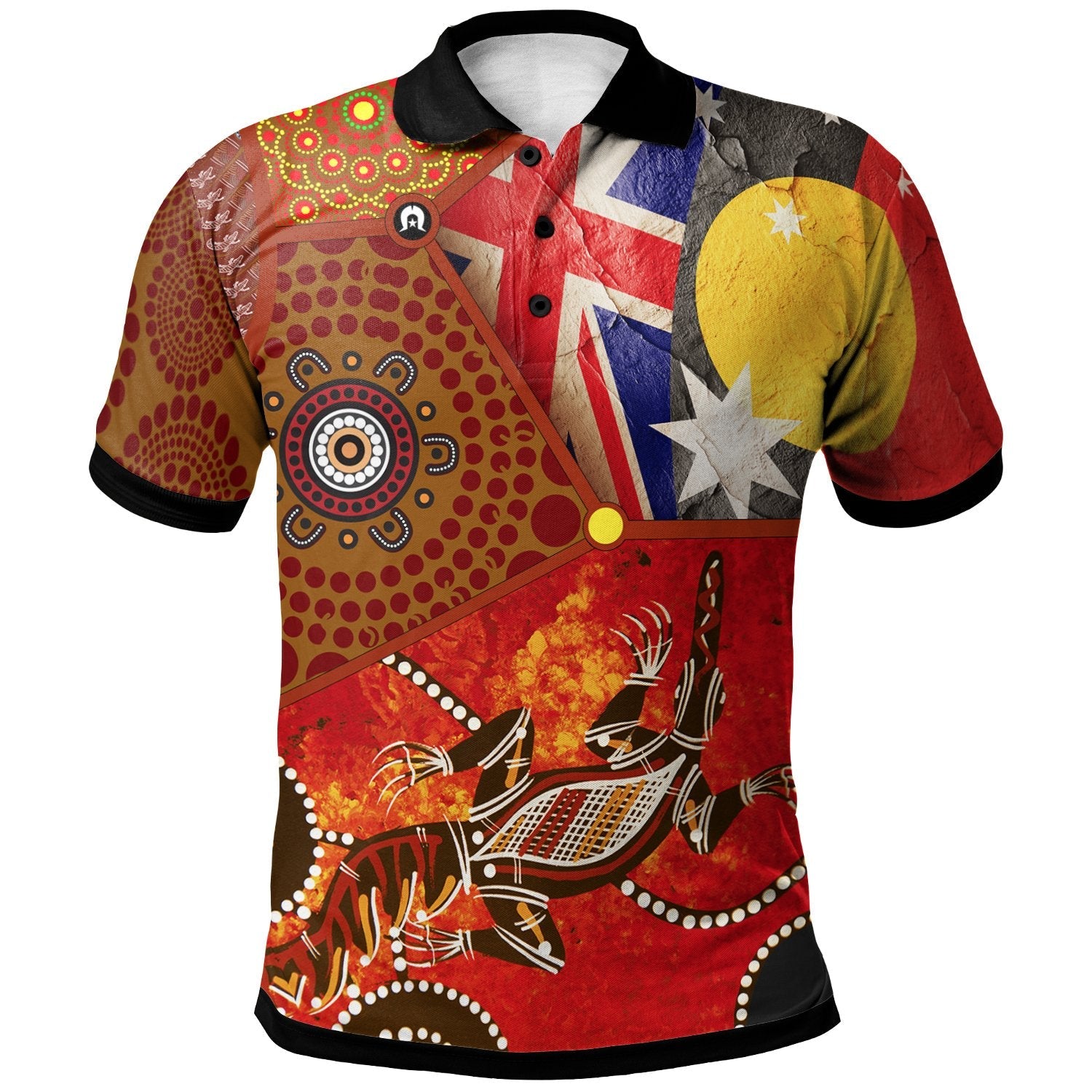 Polo Shirt, Aboriginal Dot Patterns and Flags, Crocodile - Vibe Hoodie Shop