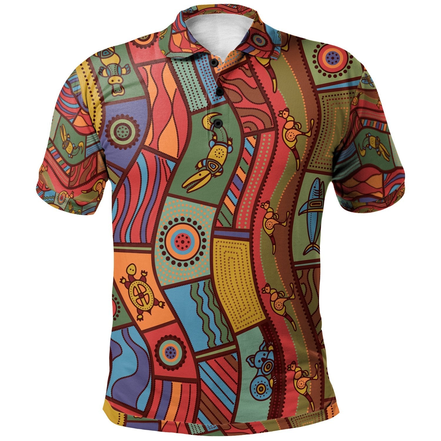 Polo Shirts - Aboriginal Art With Animals - Vibe Hoodie Shop