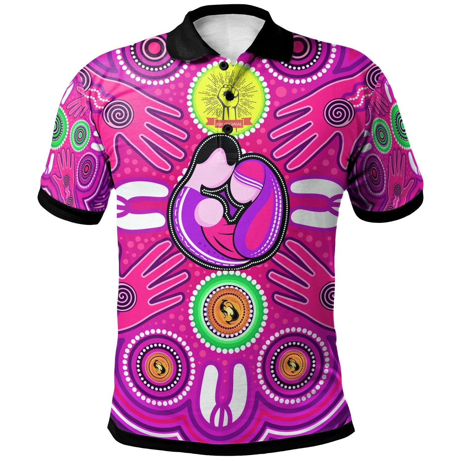 Polo Shirts - Aboriginal Family With Dot Painting art - Vibe Hoodie Shop