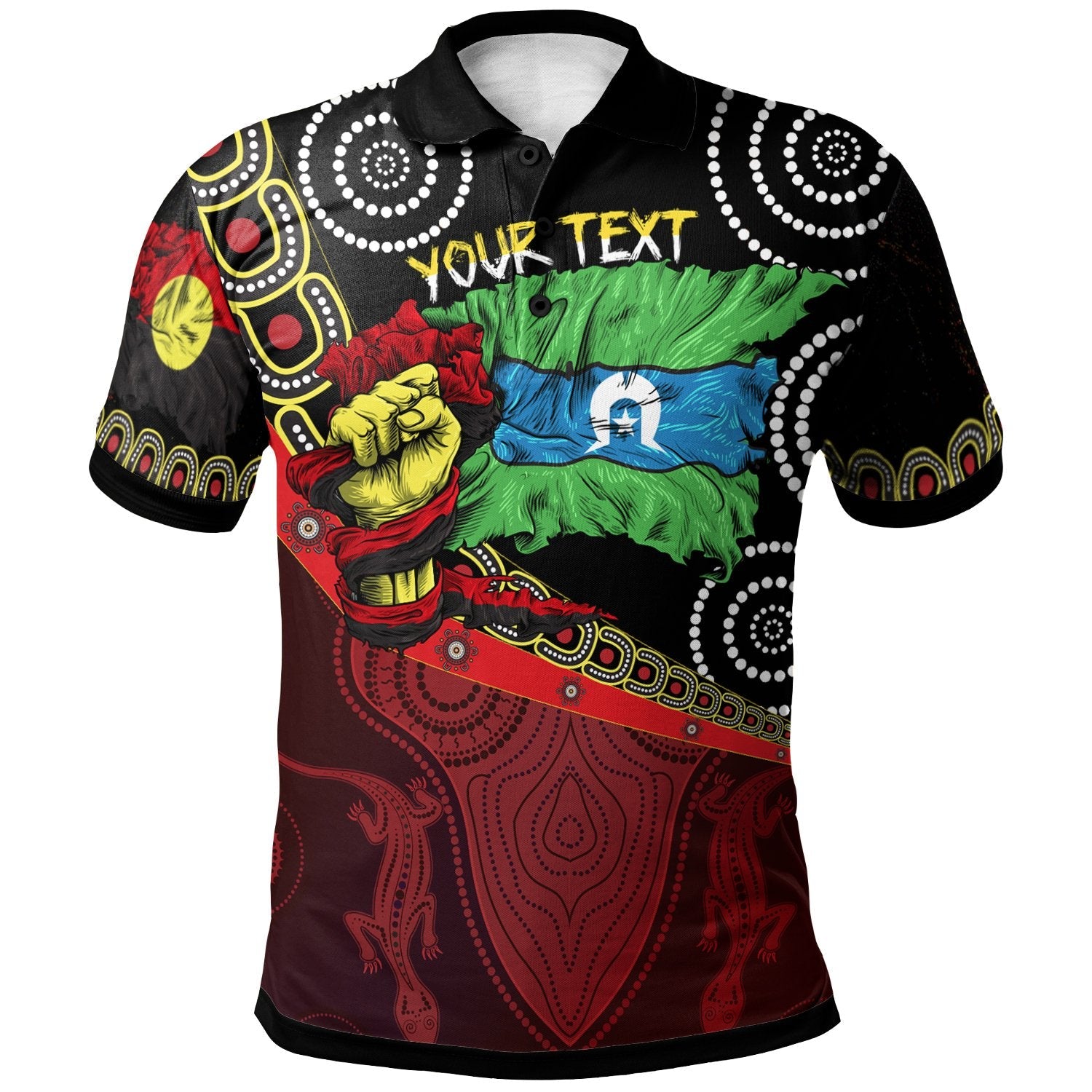 (Custom Text) Breakout Polo Shirts - Aboriginal Flags and Dot Acrylic Paint Style NAIDOC - Unisex - Vibe Hoodie Shop