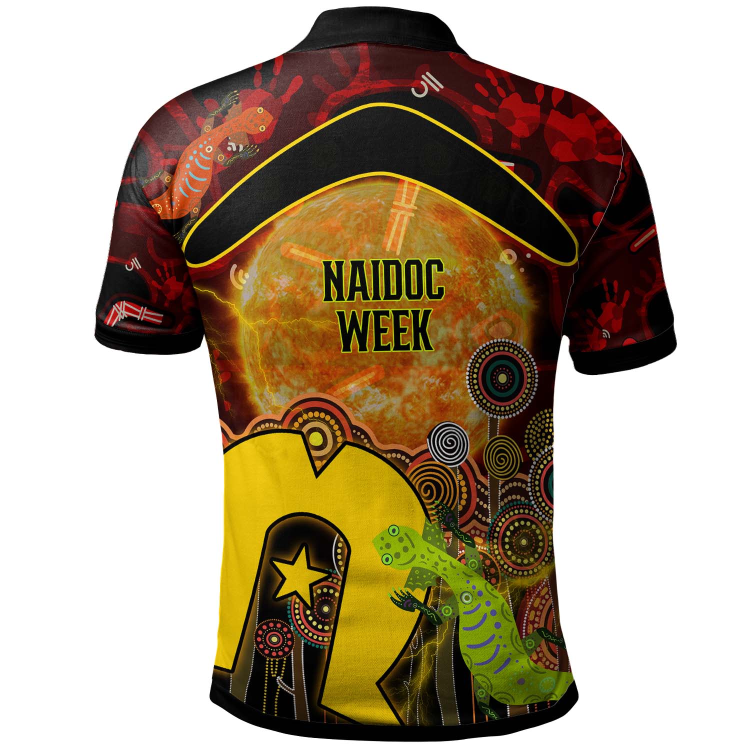 Australia NAIDOC Week 2023 Polo Shirt - Boomerang Aboriginal Inspired Naidoc Week and Torres Strait Flag "Get up! Stand up! Show up!" Polo Shirt - Vibe Hoodie Shop