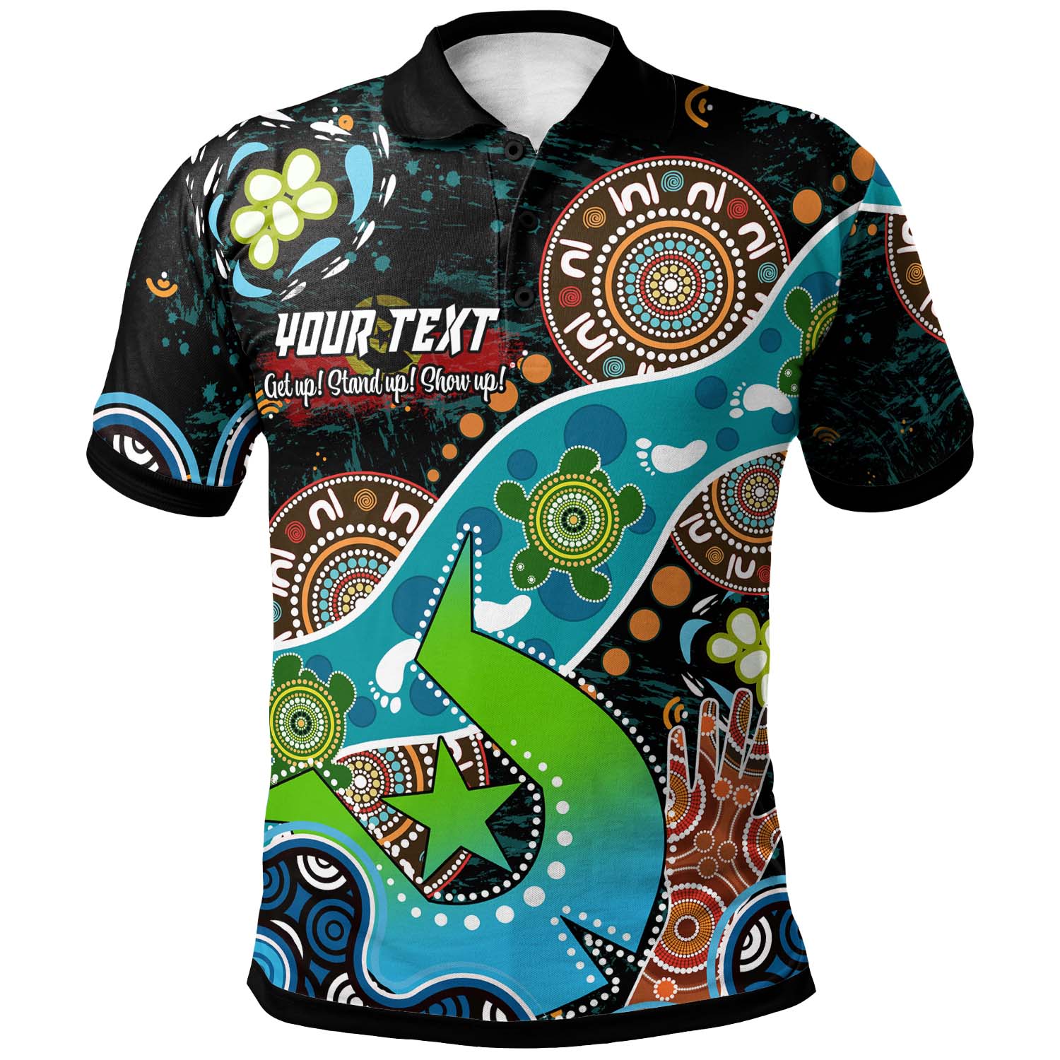 Australia NAIDOC Week 2022 Custom Polo Shirt - Torres Strait Island NAIDOC Week 2022 Quotes Get Up, Stand Up, Show Up Aboriginal Inspired Polo Shirt - Vibe Hoodie Shop