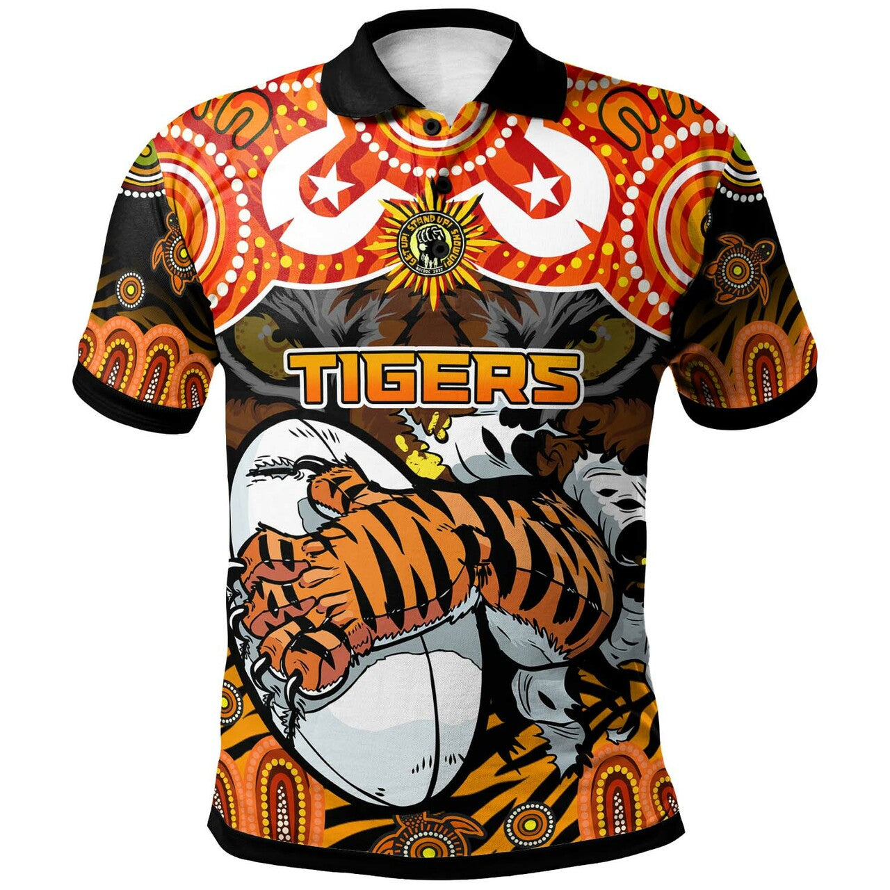 Tigers Rugby Custom NAIDOC Week and Torres Strait Islands with Aboriginal Culture Dot Painting Polo Shirt RLT12 - Vibe Hoodie Shop