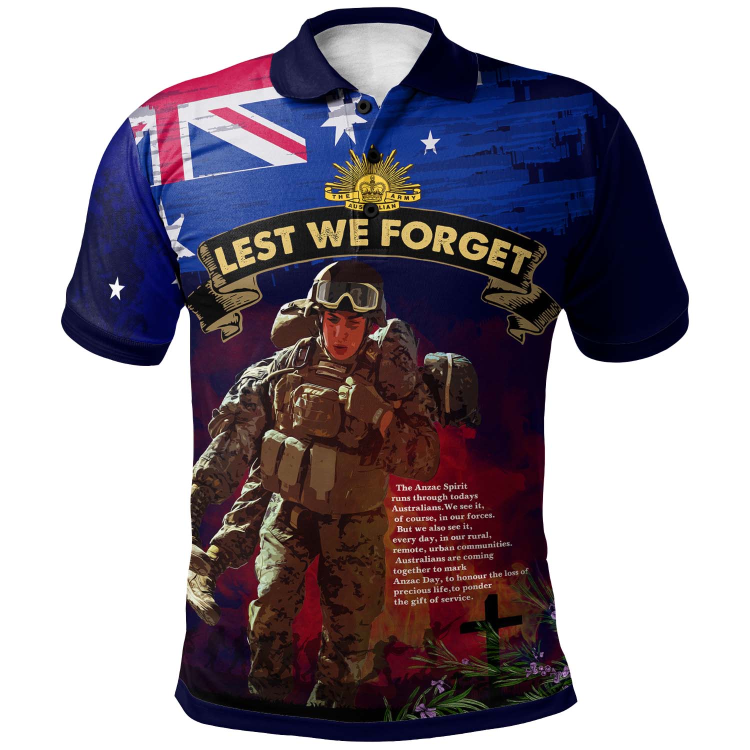 Australia Anzac Day Polo Shirt - Custom Lest We Forget Rosemary Soldier Anzac Spirit Polo Shirt - Vibe Hoodie Shop