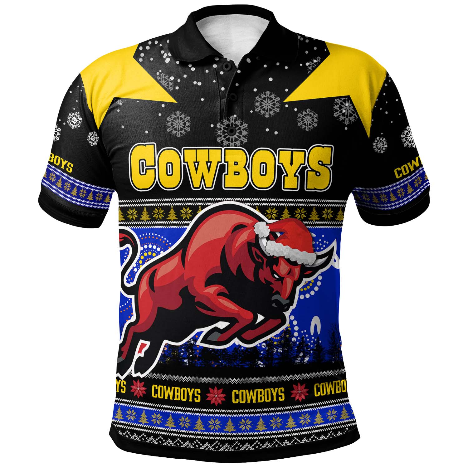 Cowboys Rugby Christmas Polo Shirt - Custom Cowboys Ugly Christmas And Aboriginal Patterns Polo Shirt - Vibe Hoodie Shop