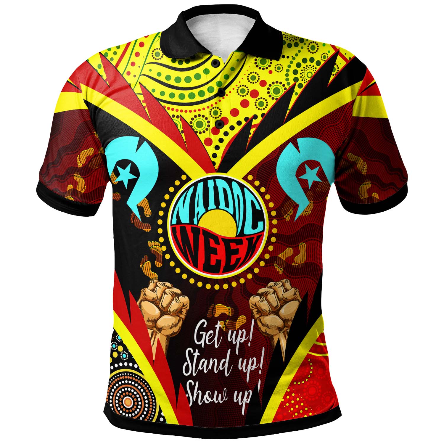 Australia NAIDOC Week 2023 Polo Shirt - Custom Naidoc with Torres Strait Island Aboriginal Inspired FootPrint "Get up!, Stand up! Show up!" Polo Shirt - Vibe Hoodie Shop