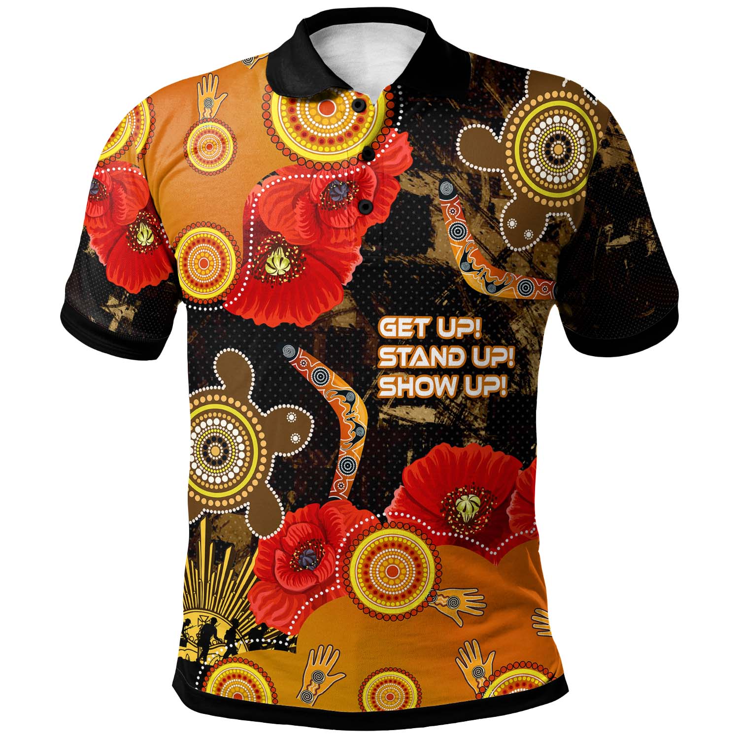 Australia Anzac Day and NAIDOC Week 2023 Polo Shirt - Poppy Flower with Aboriginal Inspired Style and Turtle Indigenous Polo Shirt - Vibe Hoodie Shop