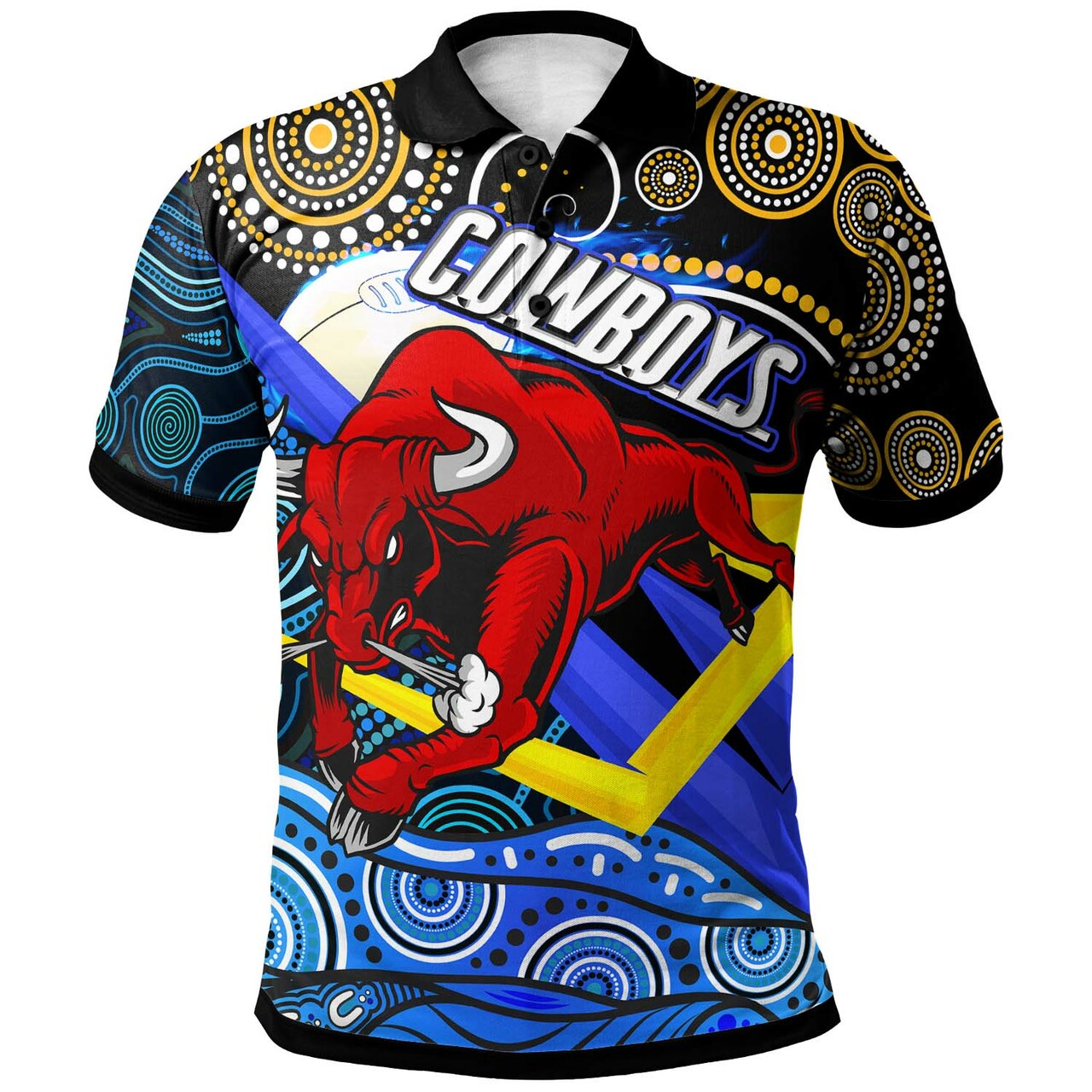 Cowboys Rugby Polo Shirt - Custom Queensland Cowboys with Aboriginal Dot Painting Style RLT12 - Vibe Hoodie Shop