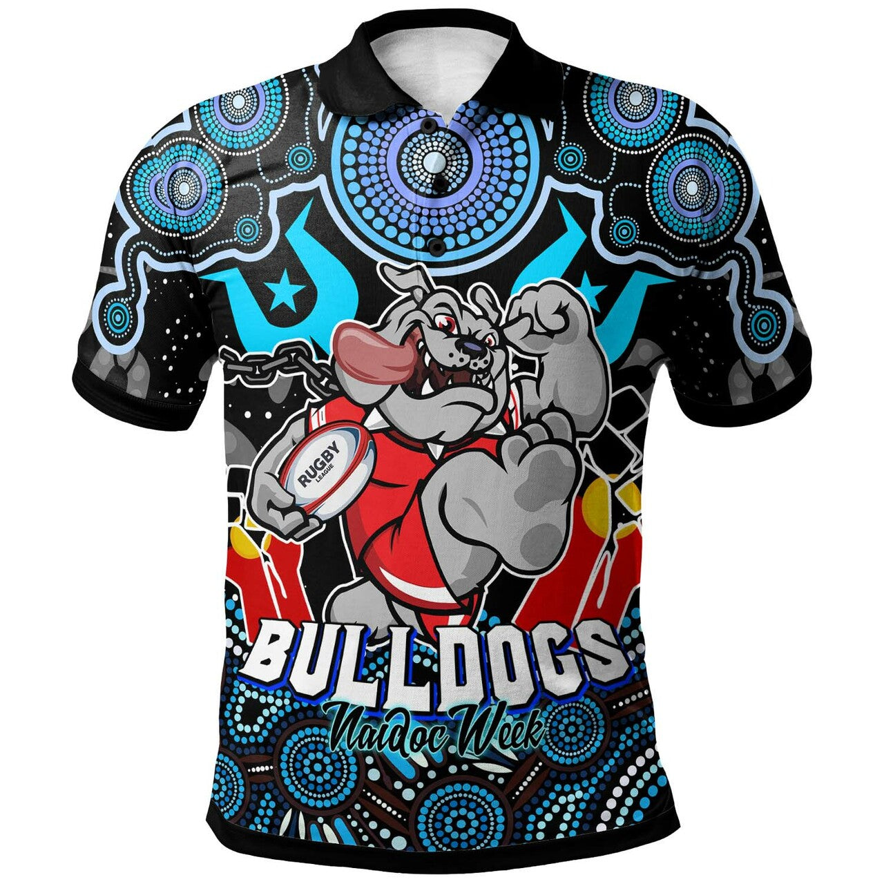 Bulldogs Rugby Polo Shirt NAIDOC Week Bulldogs Torres Strait and Rugby Ball Aboriginal Patterns RLT12 - Vibe Hoodie Shop