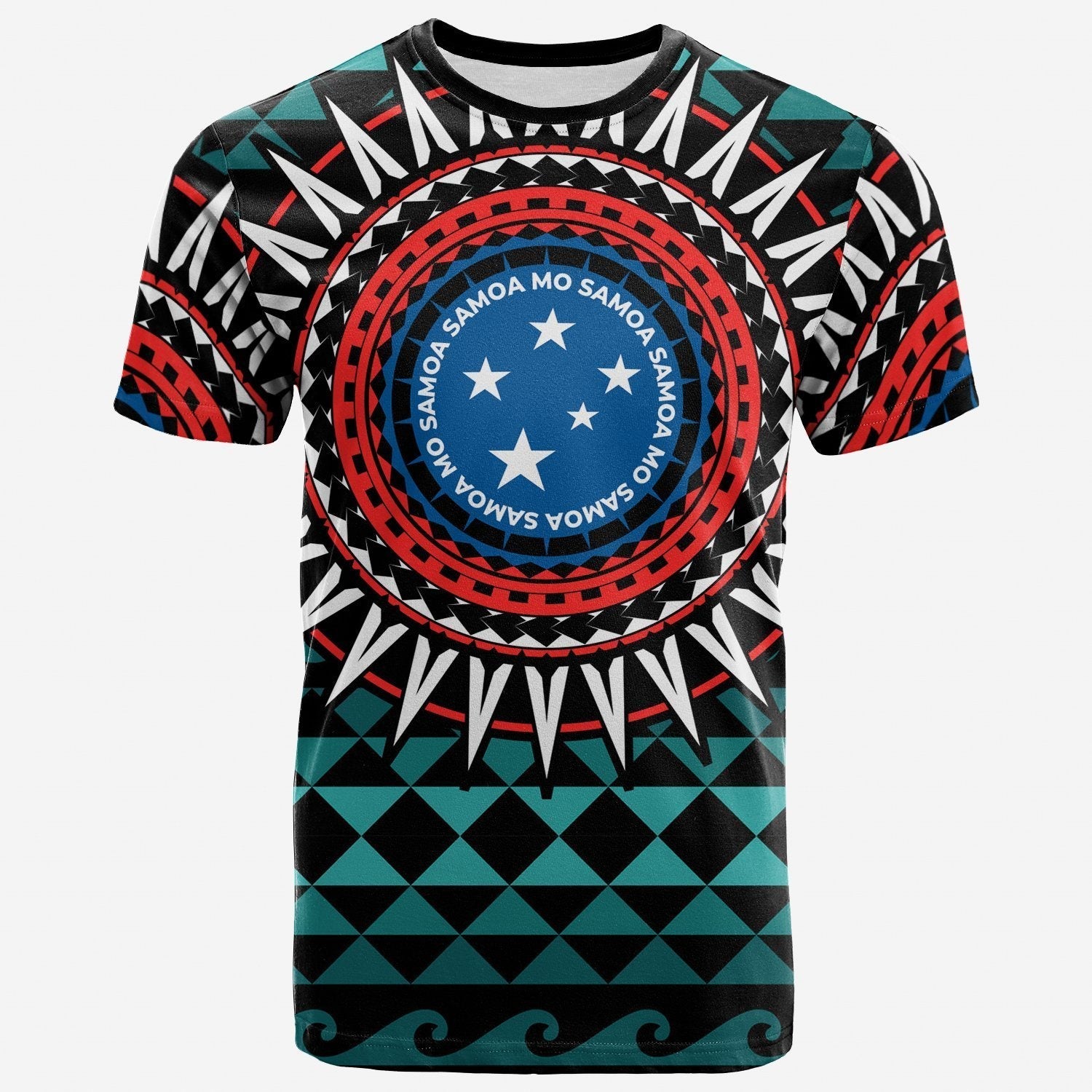 Samoa T shirt - Polynesian Blue Tribal Seamless Pattern - Vibe Hoodie Shop