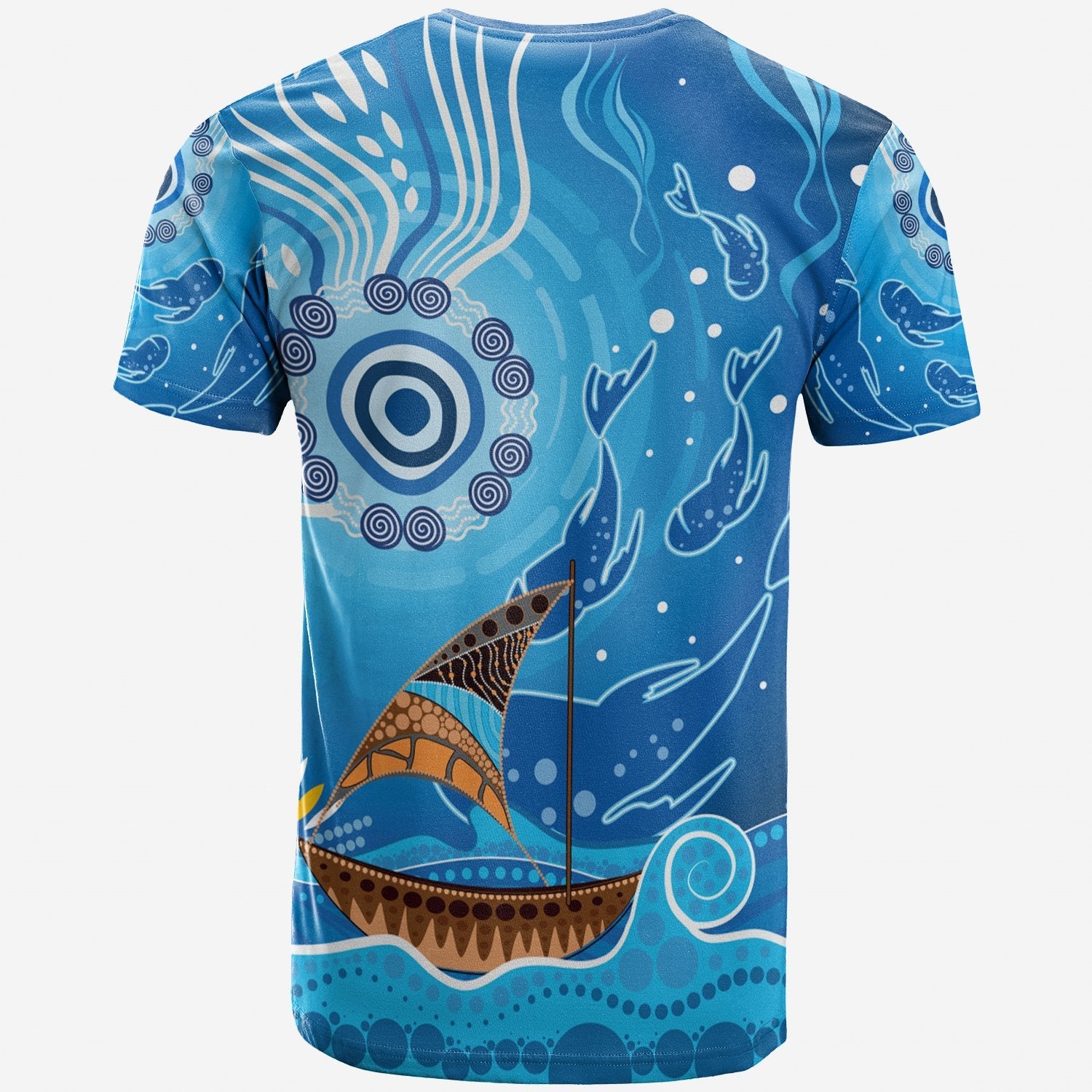 T shirts - Aboriginal View Sea With Fish And Boat - Vibe Hoodie Shop