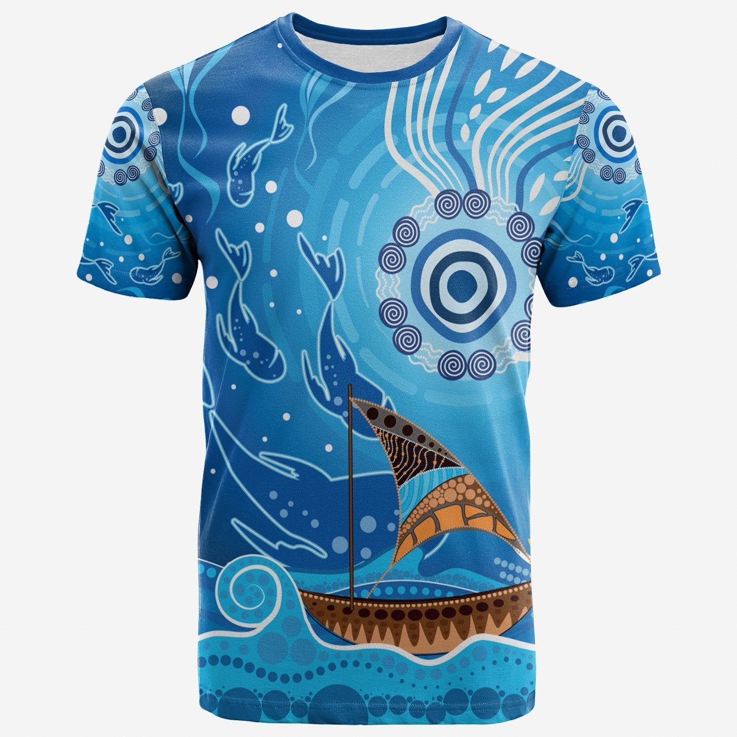 T shirts - Aboriginal View Sea With Fish And Boat - Vibe Hoodie Shop