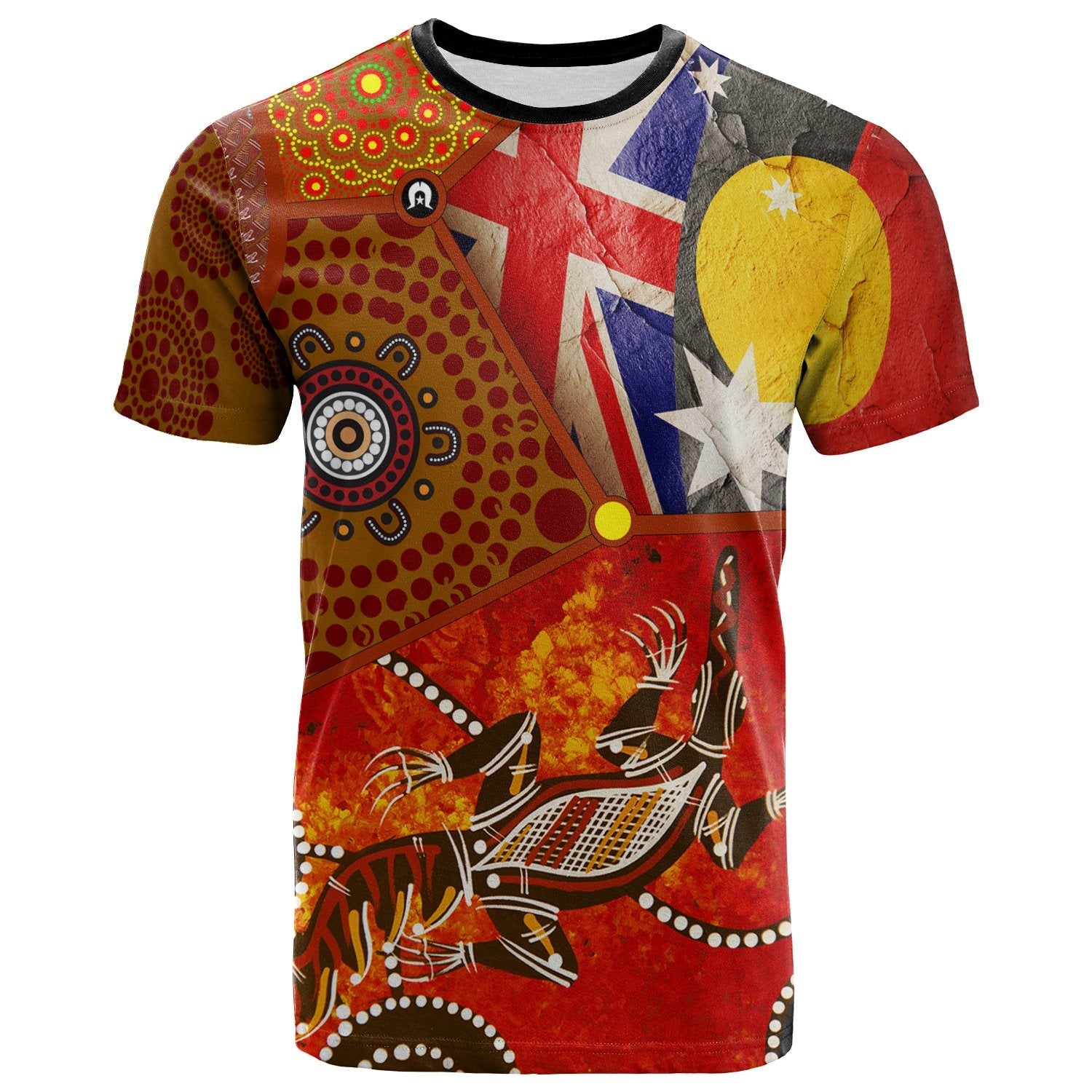 Aboriginal T shirt - Aboriginal Dot Patterns and Flags, Crocodile - Vibe Hoodie Shop