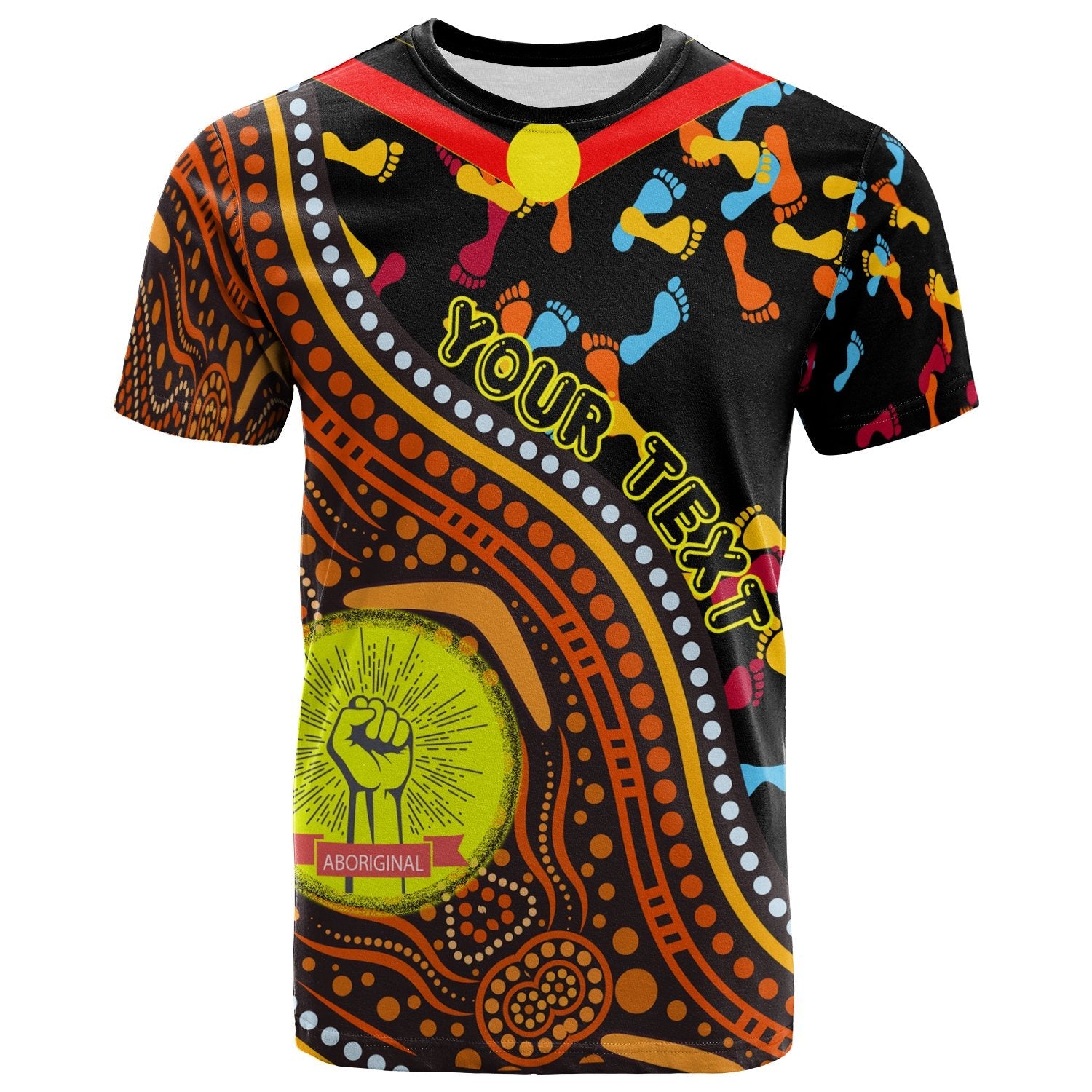 (Custom Text) TShirt - Aboriginal Style and Flag, Dot Painting - Vibe Hoodie Shop