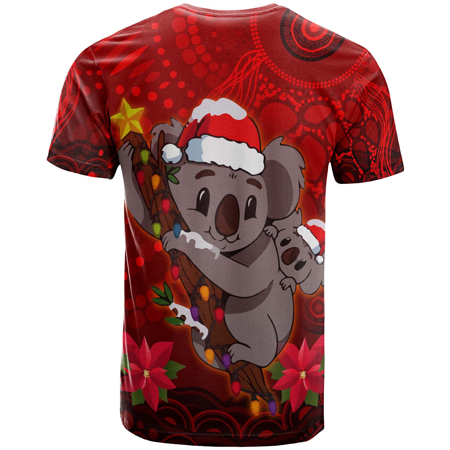 Aboriginal Christmas T-shirt - Custom Aussie Koala Christmas Poinsettia with Aboriginal Inspired T-shirt - Vibe Hoodie Shop