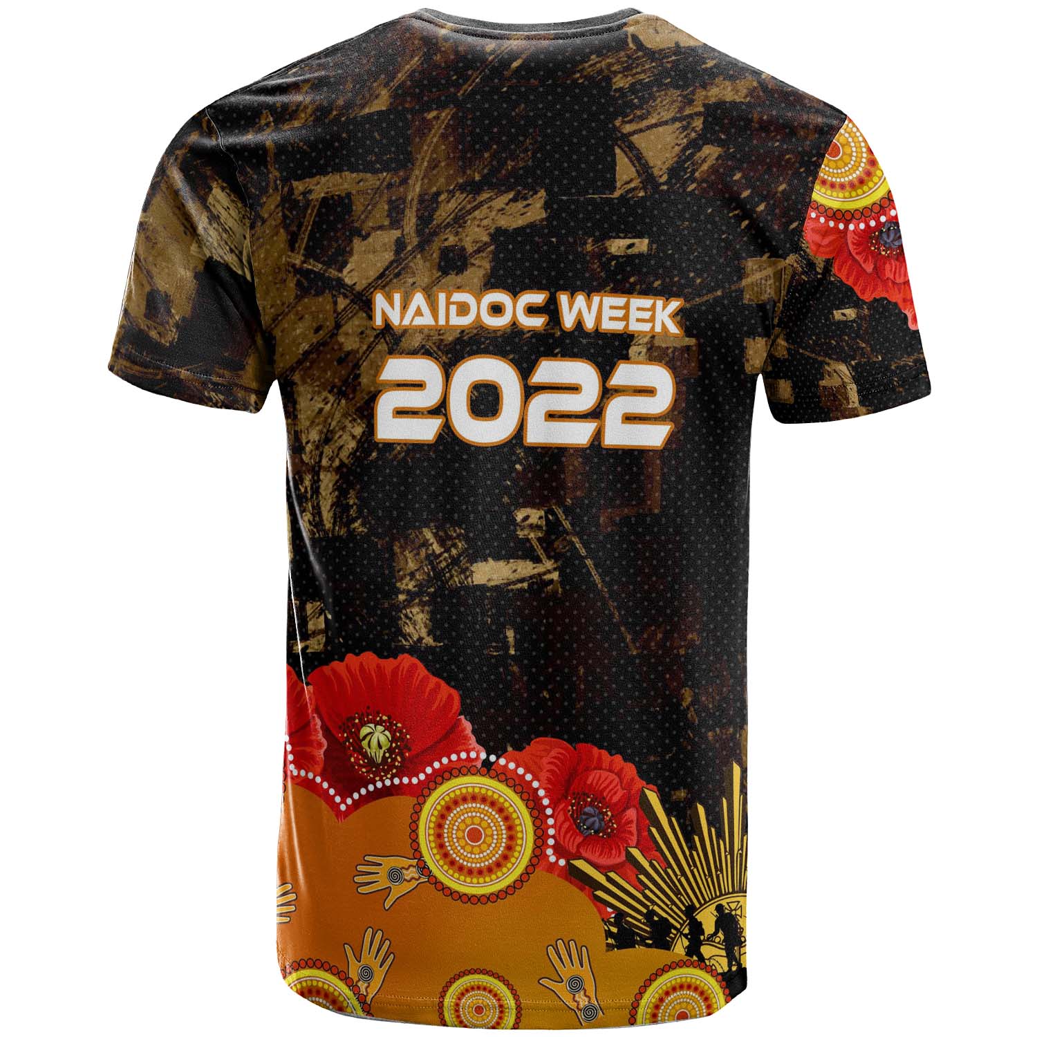 Australia Anzac Day and NAIDOC Week 2023 T-shirt - Poppy Flower with Aboriginal Inspired Style and Turtle Indigenous T-shirt - Vibe Hoodie Shop