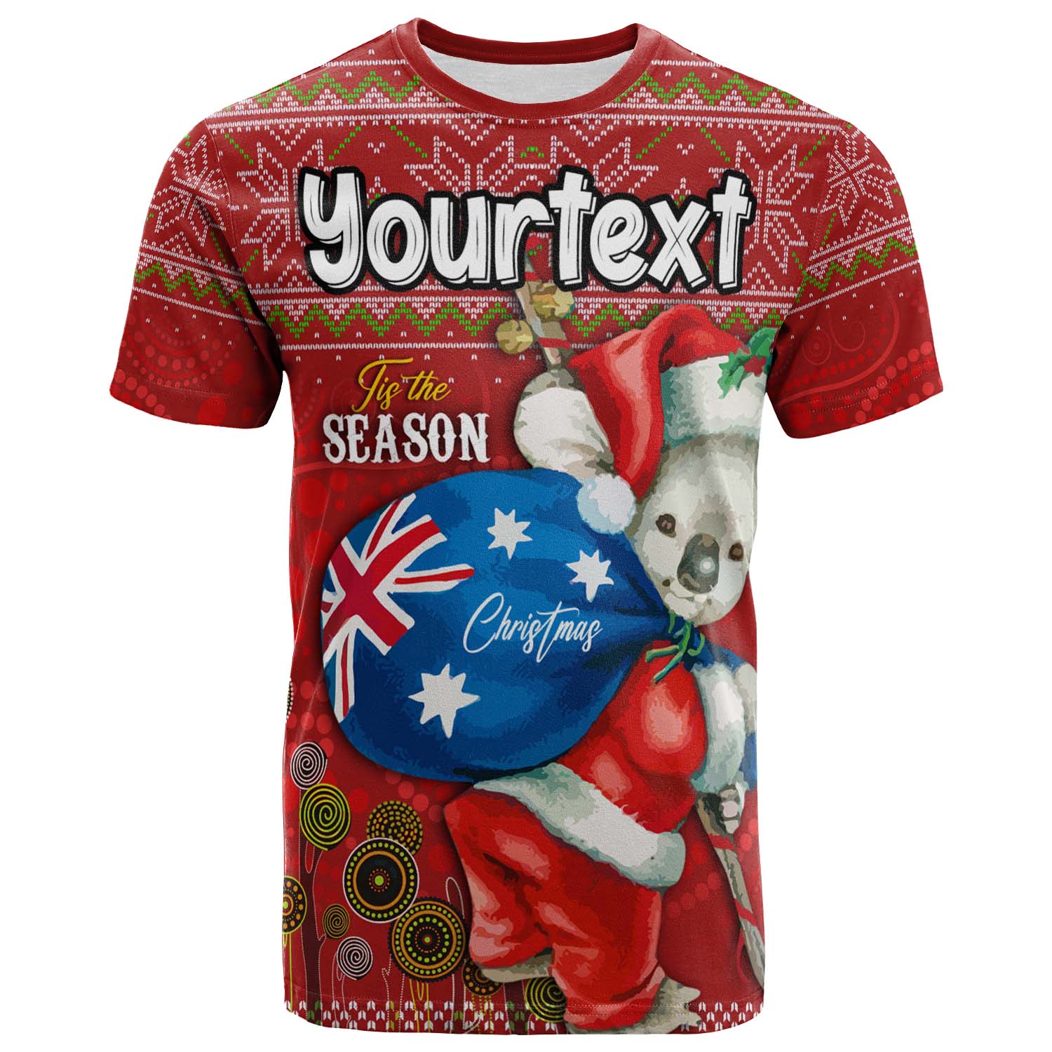 Aboriginal Christmas T-Shirt - Custom Australia Koala Ugly Christmas with Aboriginal Inspired Red T-Shirt - Vibe Hoodie Shop