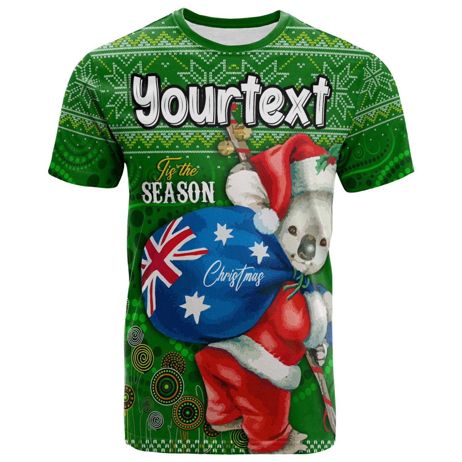 Aboriginal Christmas T-Shirt - Custom Australia Koala Ugly Christmas with Aboriginal Inspired Green T-Shirt - Vibe Hoodie Shop