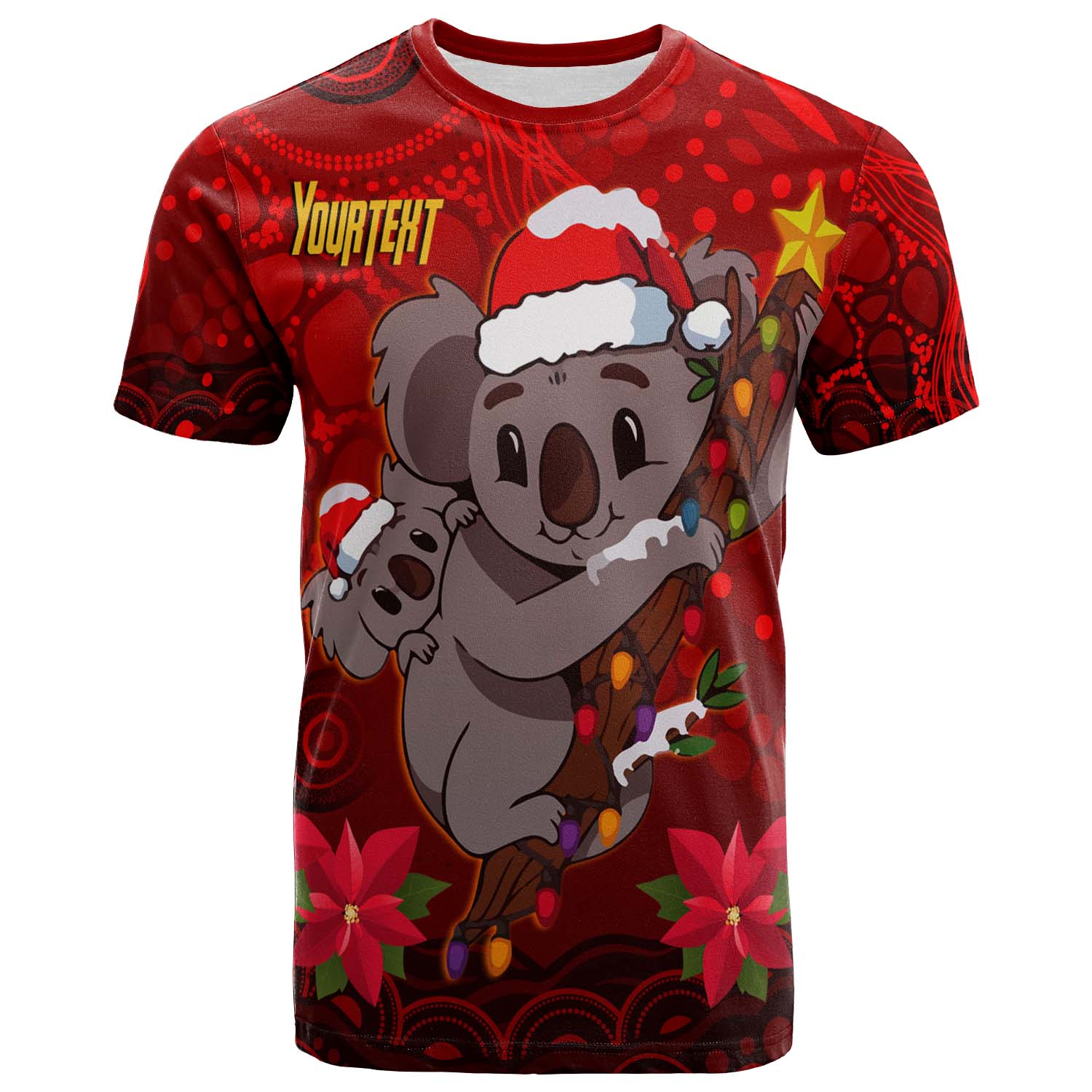Aboriginal Christmas T-shirt - Custom Aussie Koala Christmas Poinsettia with Aboriginal Inspired T-shirt - Vibe Hoodie Shop