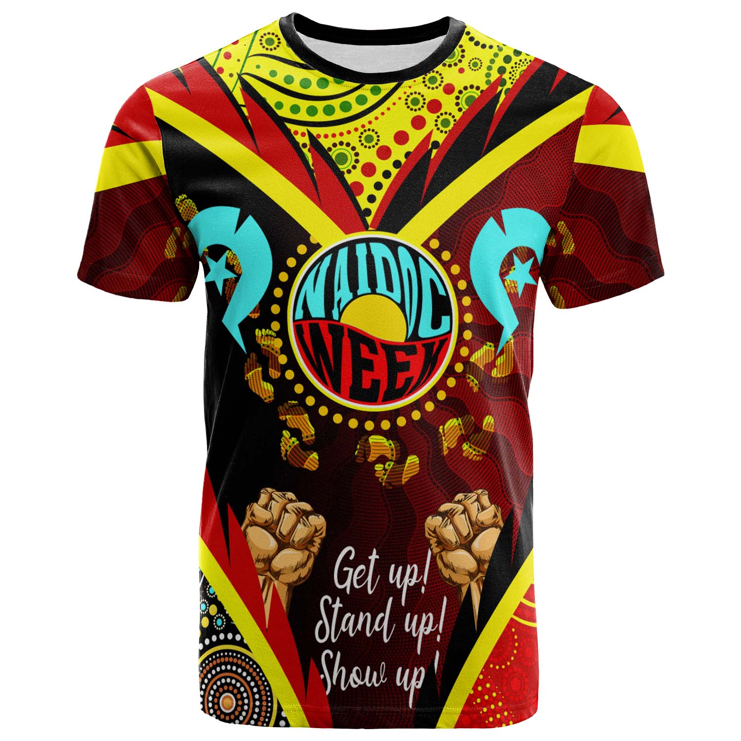 Australia NAIDOC Week 2023 T-shirt - Custom Naidoc with Torres Strait Island Aboriginal Inspired FootPrint "Get up!, Stand up! Show up!" T-shirt - Vibe Hoodie Shop