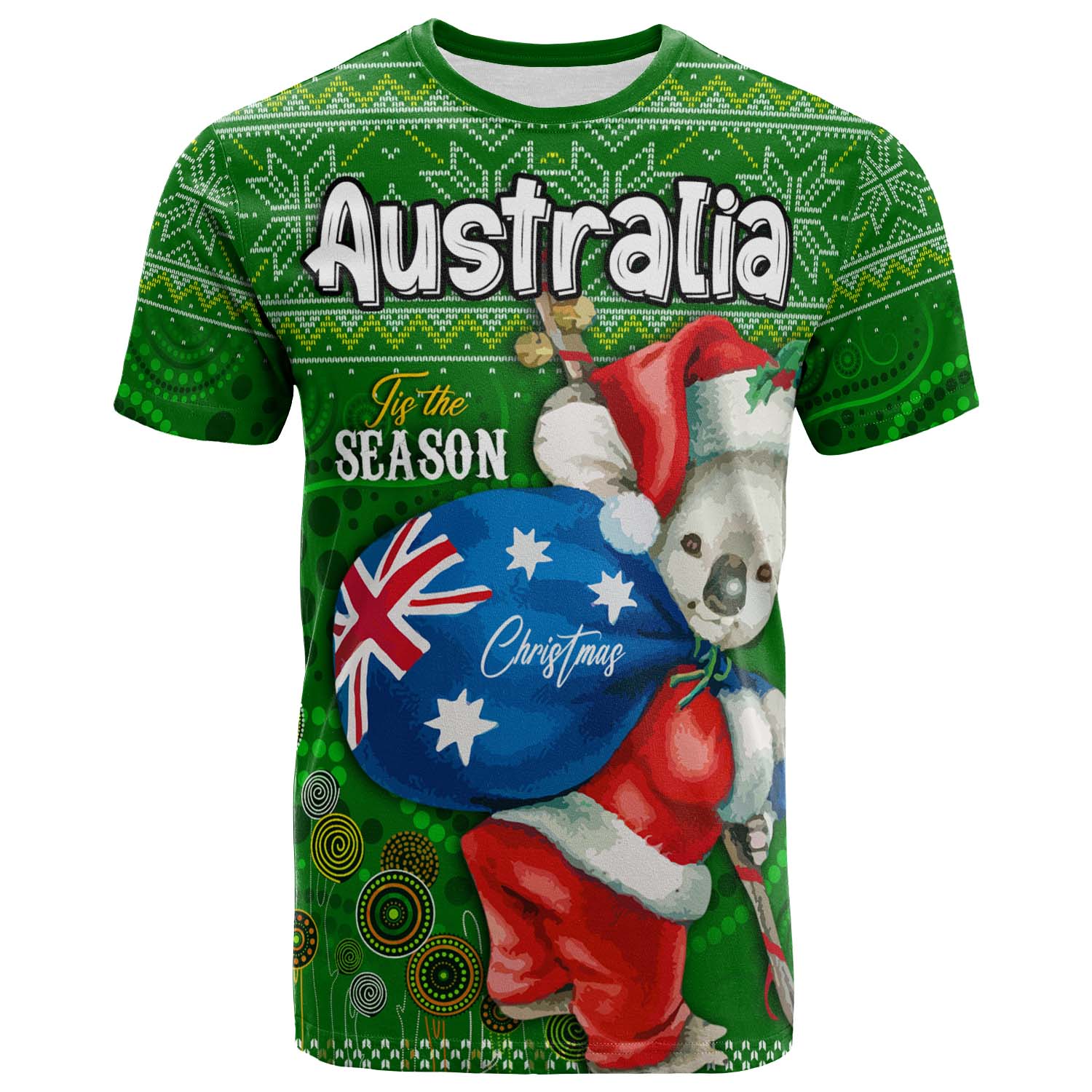 Aboriginal Christmas T-Shirt - Custom Australia Koala Ugly Christmas with Aboriginal Inspired Green T-Shirt - Vibe Hoodie Shop
