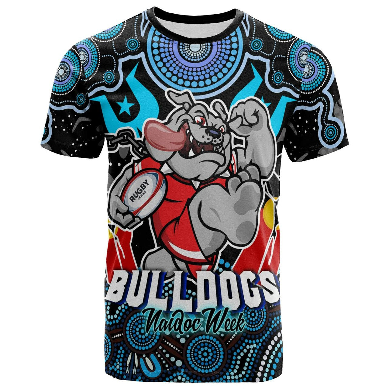 Bulldogs Rugby T shirt NAIDOC Week Bulldogs Torres Strait and Rugby Ball Aboriginal Patterns RLT12 - Vibe Hoodie Shop