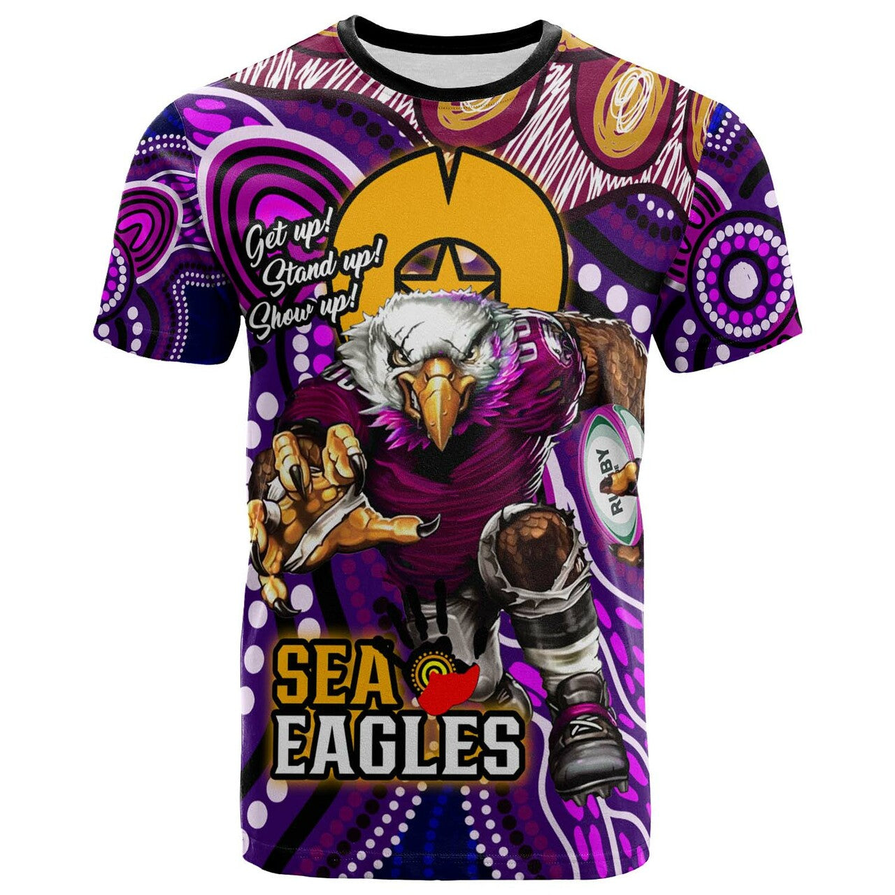 Sea Eagles Rugby T shirt - Custom Sea Eagles NAIDOC Week and Torres Strait Islands with Aboriginal Dot Painting Style T shirt RLT12 - Vibe Hoodie Shop