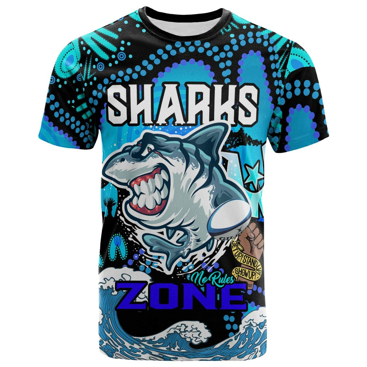 Sharks Rugby T shirt - Custom NAIDOC Sharks No Rules Zone Rugby Ball Torres Strait with Aboriginal Culture RLT12 - Vibe Hoodie Shop