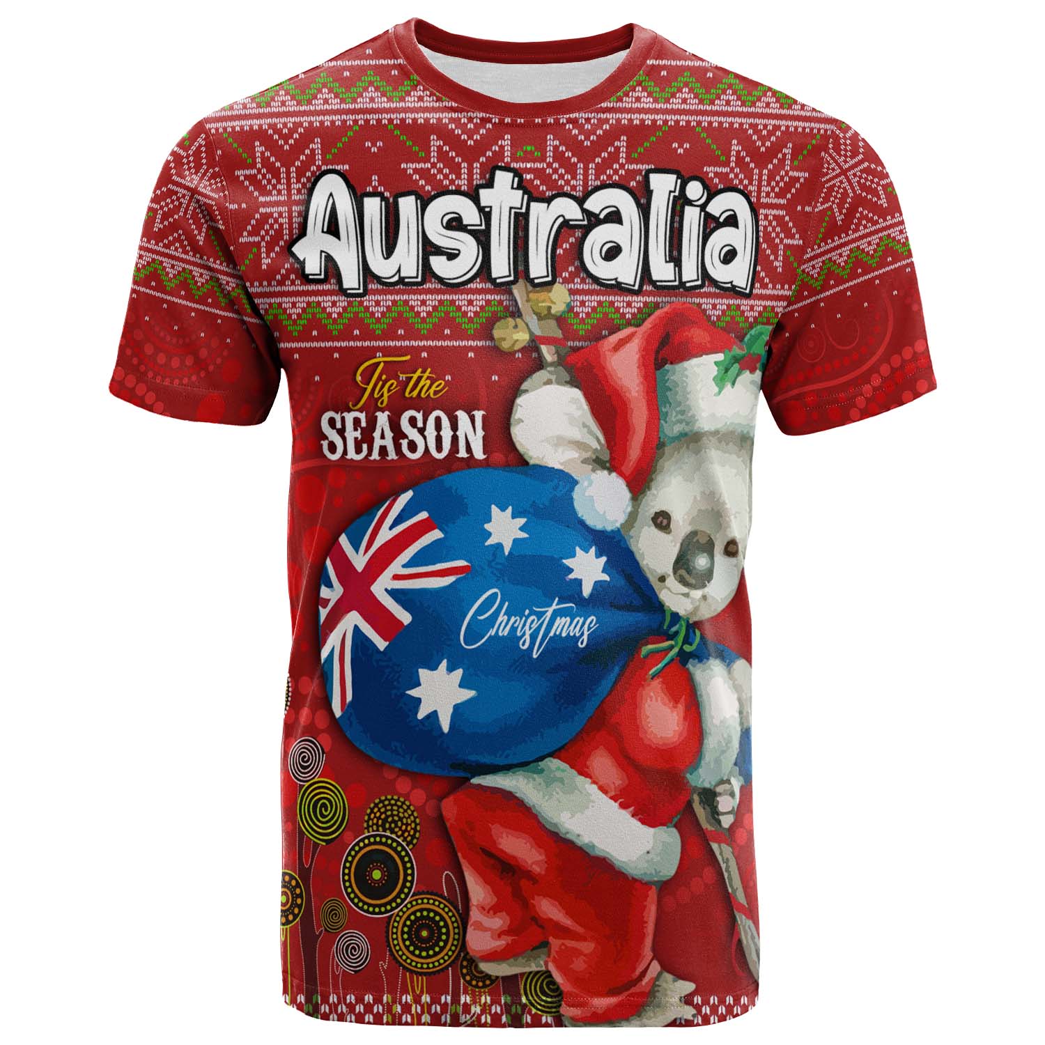 Aboriginal Christmas T-Shirt - Custom Australia Koala Ugly Christmas with Aboriginal Inspired Red T-Shirt - Vibe Hoodie Shop