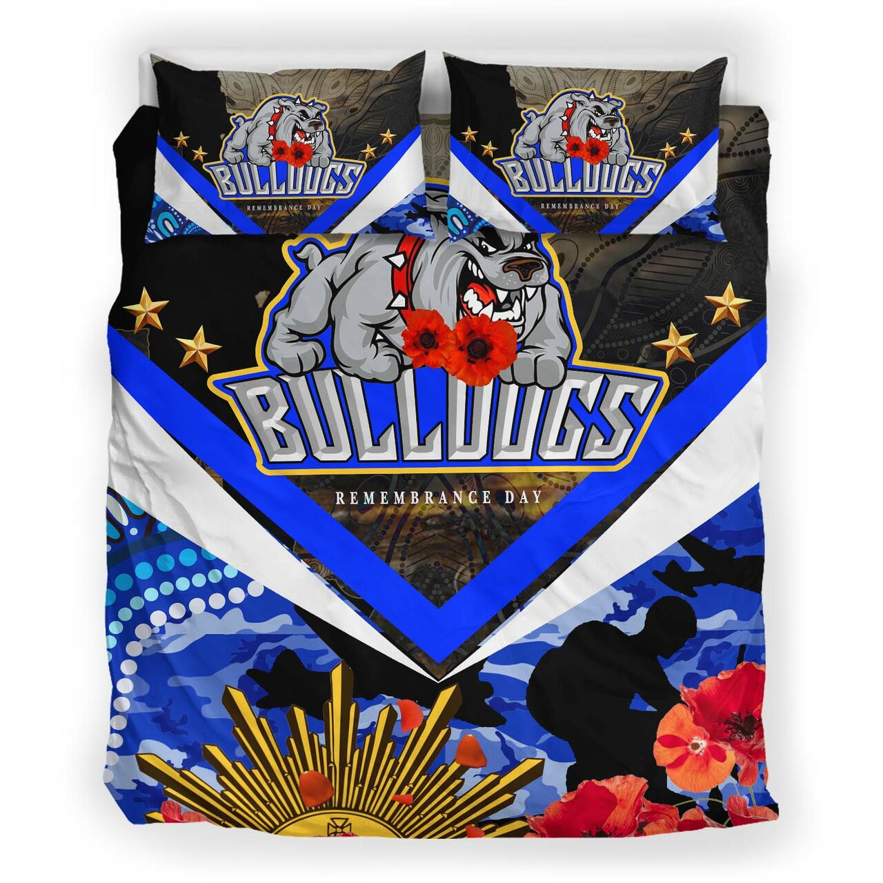 Bulldogs Rugby ANZAC Aboriginal Bedding Set - Poppy Flower Remembrance Day Bedding Set LT10 - Vibe Hoodie Shop