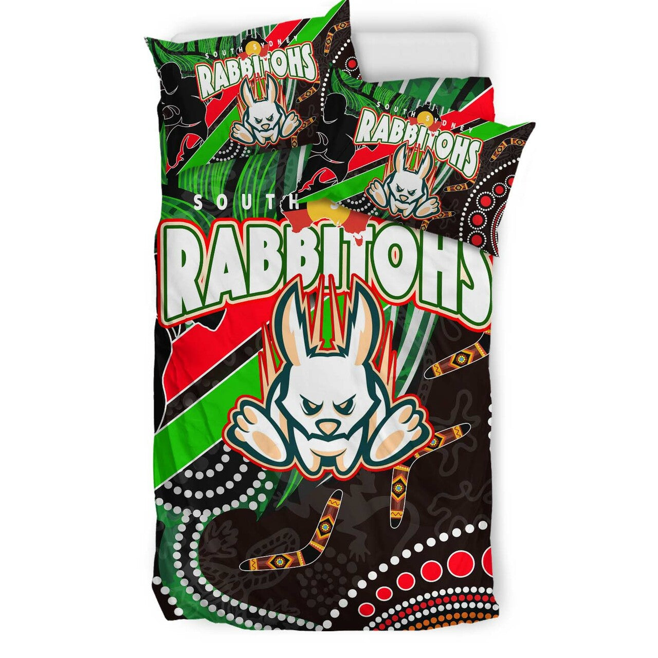 Rabbitohs Rugby ANZAC Aboriginal Bedding Set - Rabbitohs Remembrance Day with Poppy Flower Bedding Set LT10 - Vibe Hoodie Shop