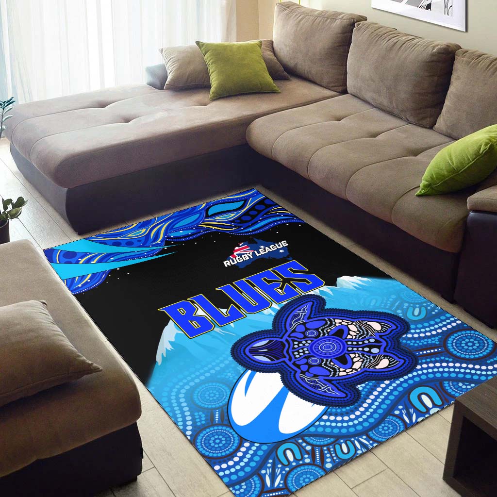 Blues Rugby Area Rug - Blues Rugby League Turtle and Mountain Aboriginal Culture Rug - Vibe Hoodie Shop