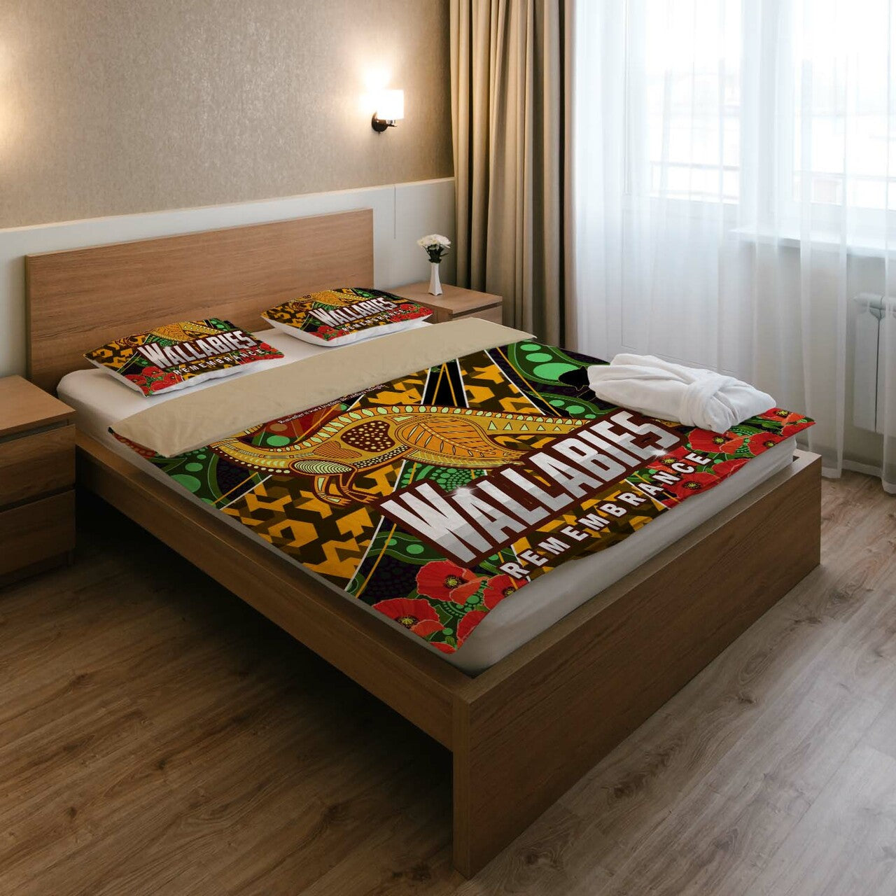 Wallabies Rugby Bedding Set - ANZAC Day Aboriginal Wallabies Kangaroo Bedding Set LT10 - Vibe Hoodie Shop