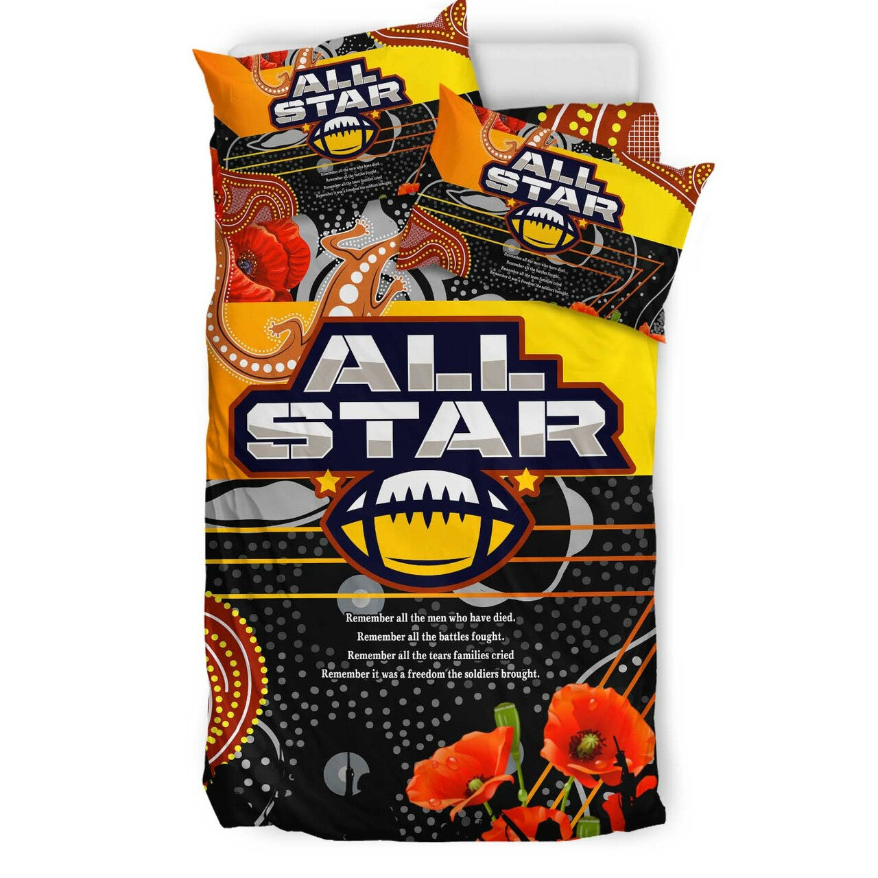 All Stars Rugby ANZAC Aboriginal Bedding Set - All Stars with ANZAC Day with Poppy Flower Bedding Set LT10 - Vibe Hoodie Shop