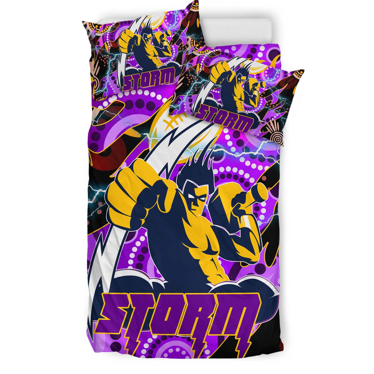 Storm Rugby Bedding Set - Storm Rugby Team with Aboriginal Dot Painting and Indigenous Pattern Bedding Set - Vibe Hoodie Shop
