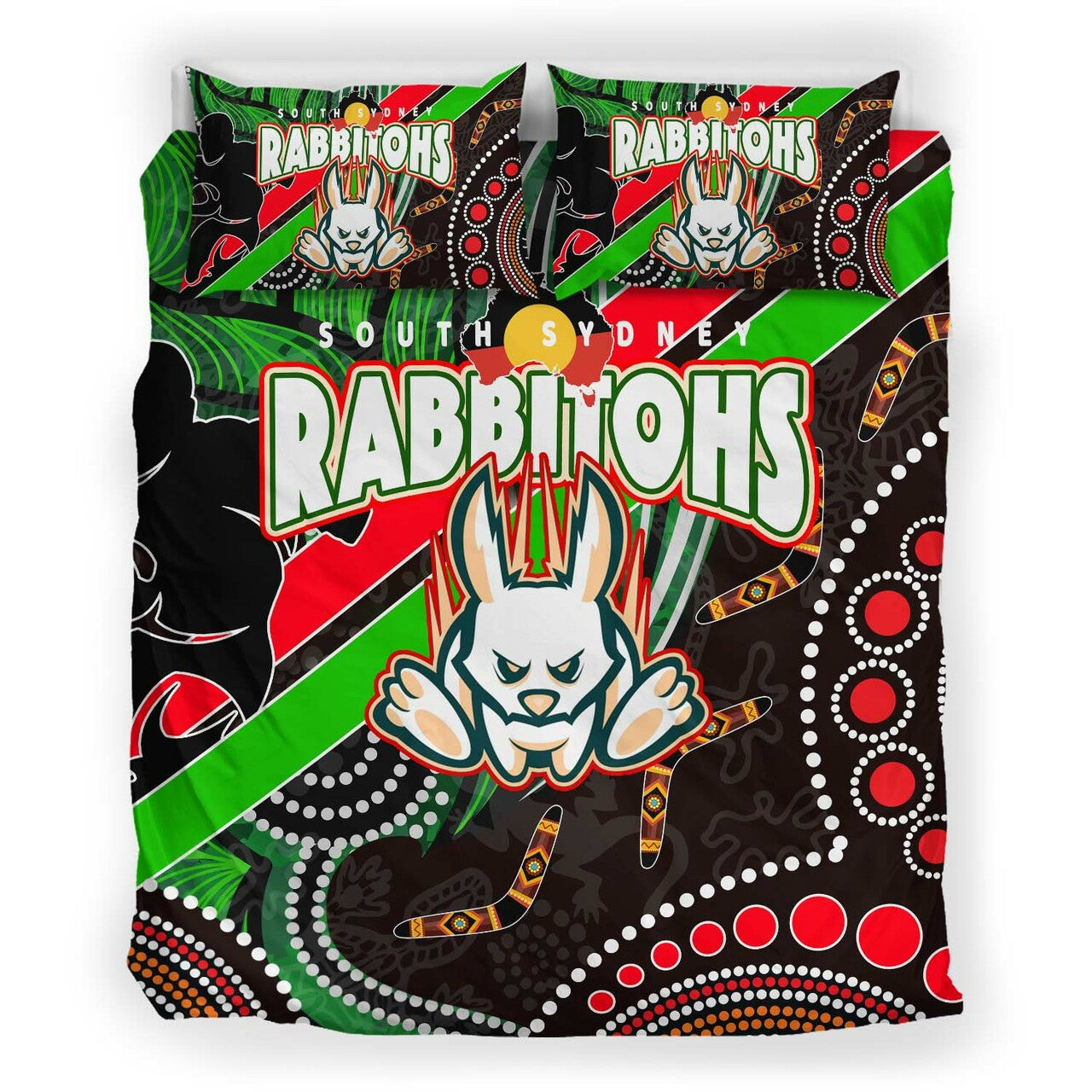Rabbitohs Rugby ANZAC Aboriginal Bedding Set - Rabbitohs Remembrance Day with Poppy Flower Bedding Set LT10 - Vibe Hoodie Shop