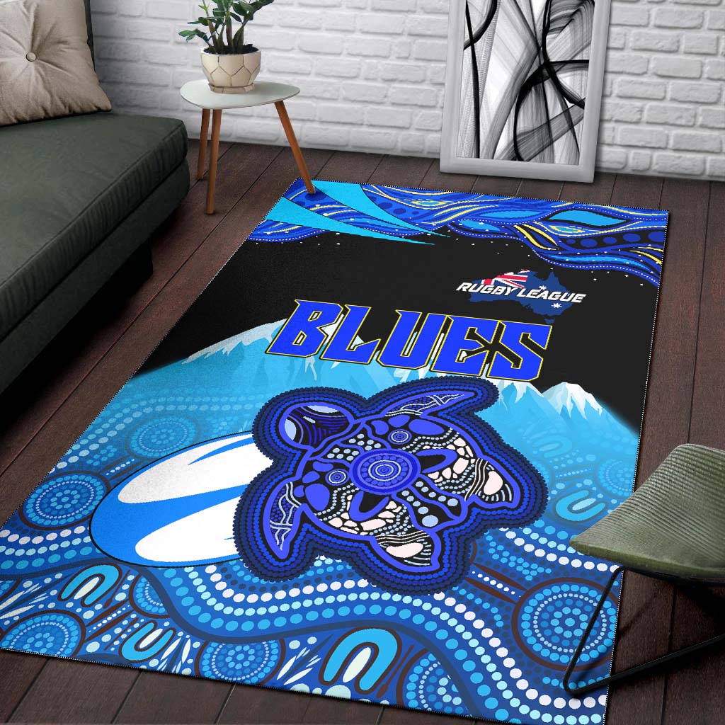 Blues Rugby Area Rug - Blues Rugby League Turtle and Mountain Aboriginal Culture Rug - Vibe Hoodie Shop