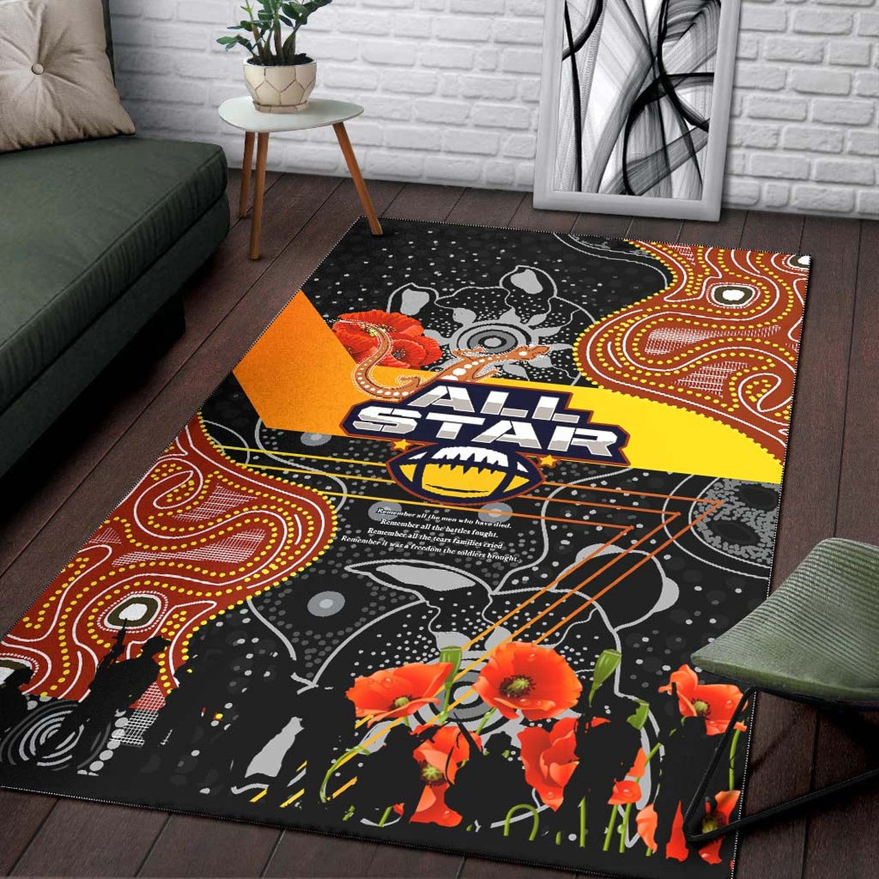 All Stars Rugby ANZAC Aboriginal Area Rug - All Stars with ANZAC Day with Poppy Flower Area Rug LT10 - Vibe Hoodie Shop