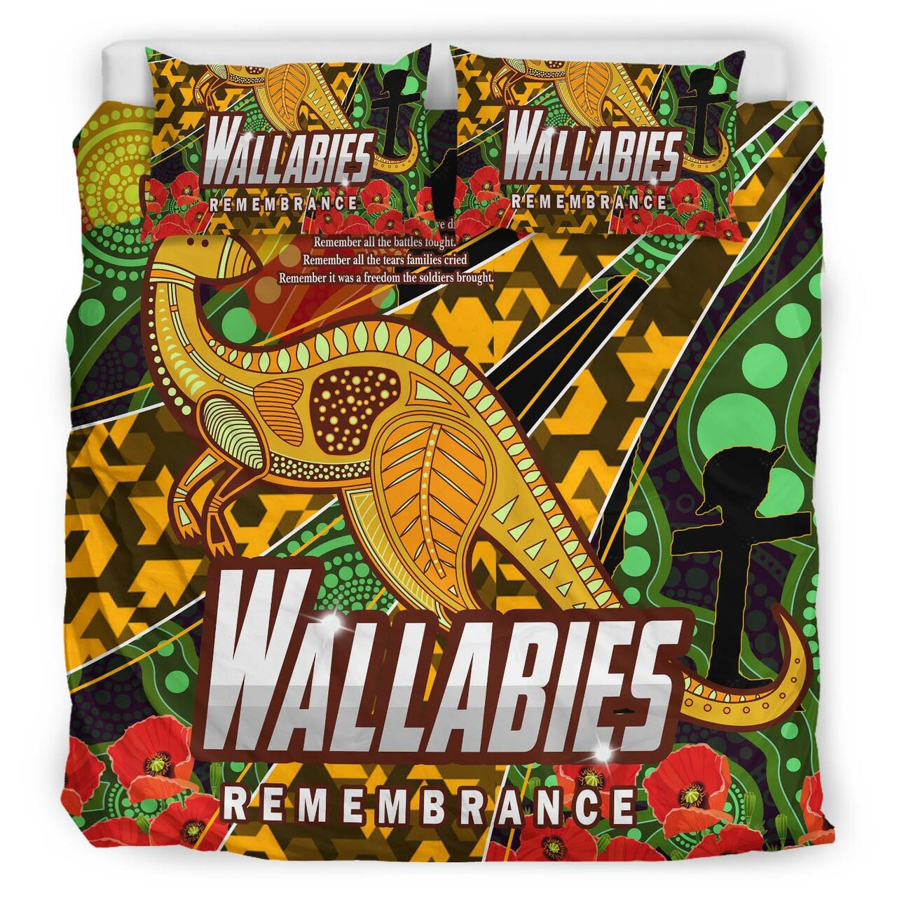 Wallabies Rugby Bedding Set - ANZAC Day Aboriginal Wallabies Kangaroo Bedding Set LT10 - Vibe Hoodie Shop