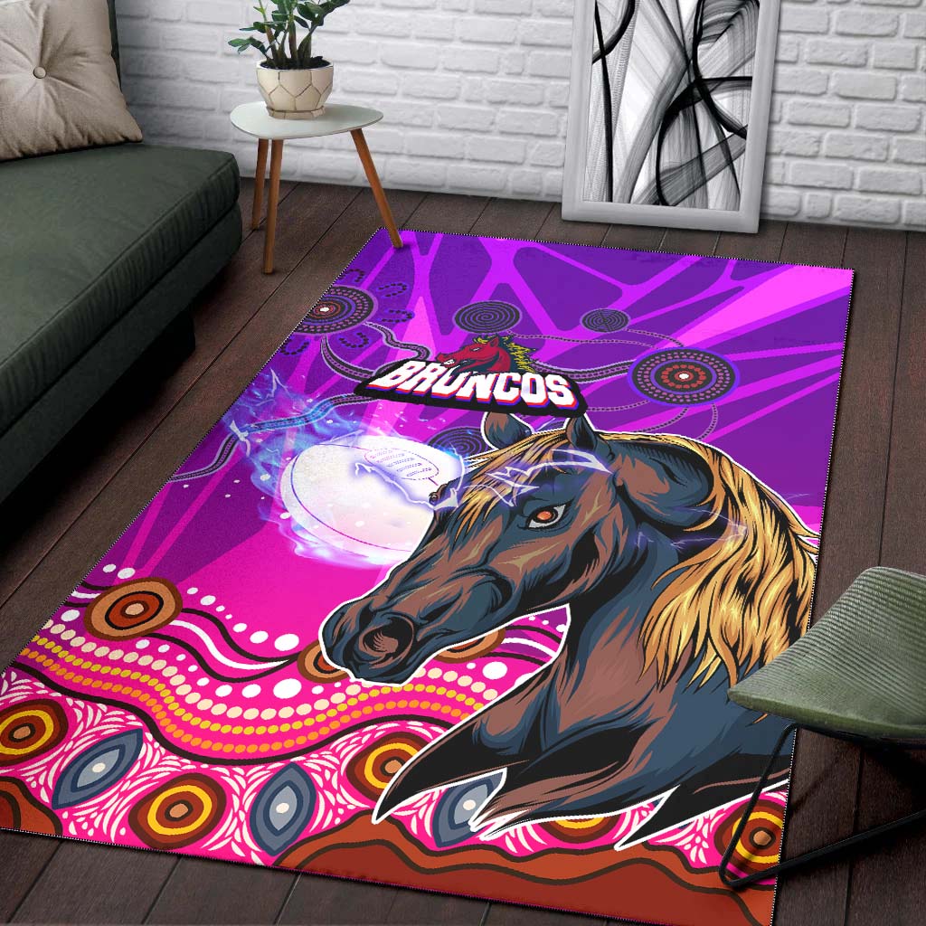 Broncos Rugby Area Rug - Custom Broncos Horse Rugby with Aboriginal Low Poly Style Rug - Vibe Hoodie Shop